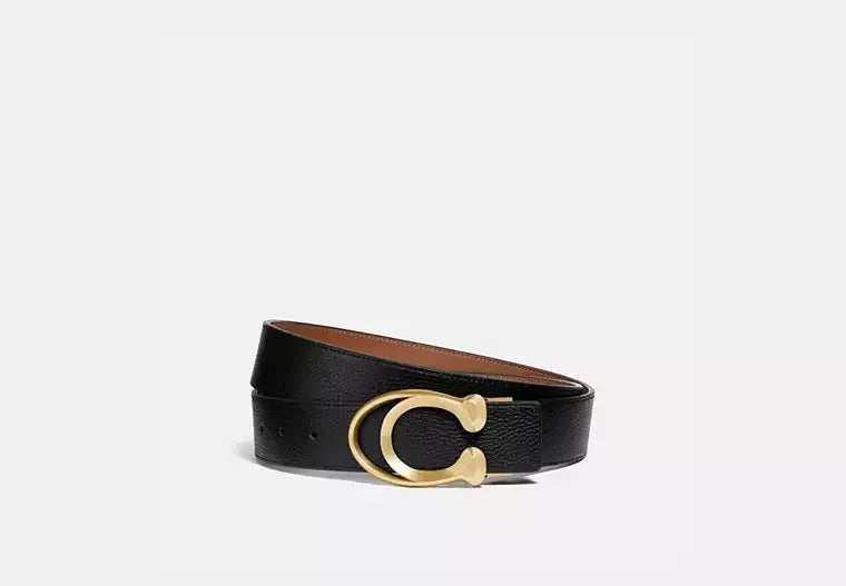Coach Outline C Buckle Cut-To-Size Belt, 38 Mm - Black/Saddle - My Suti