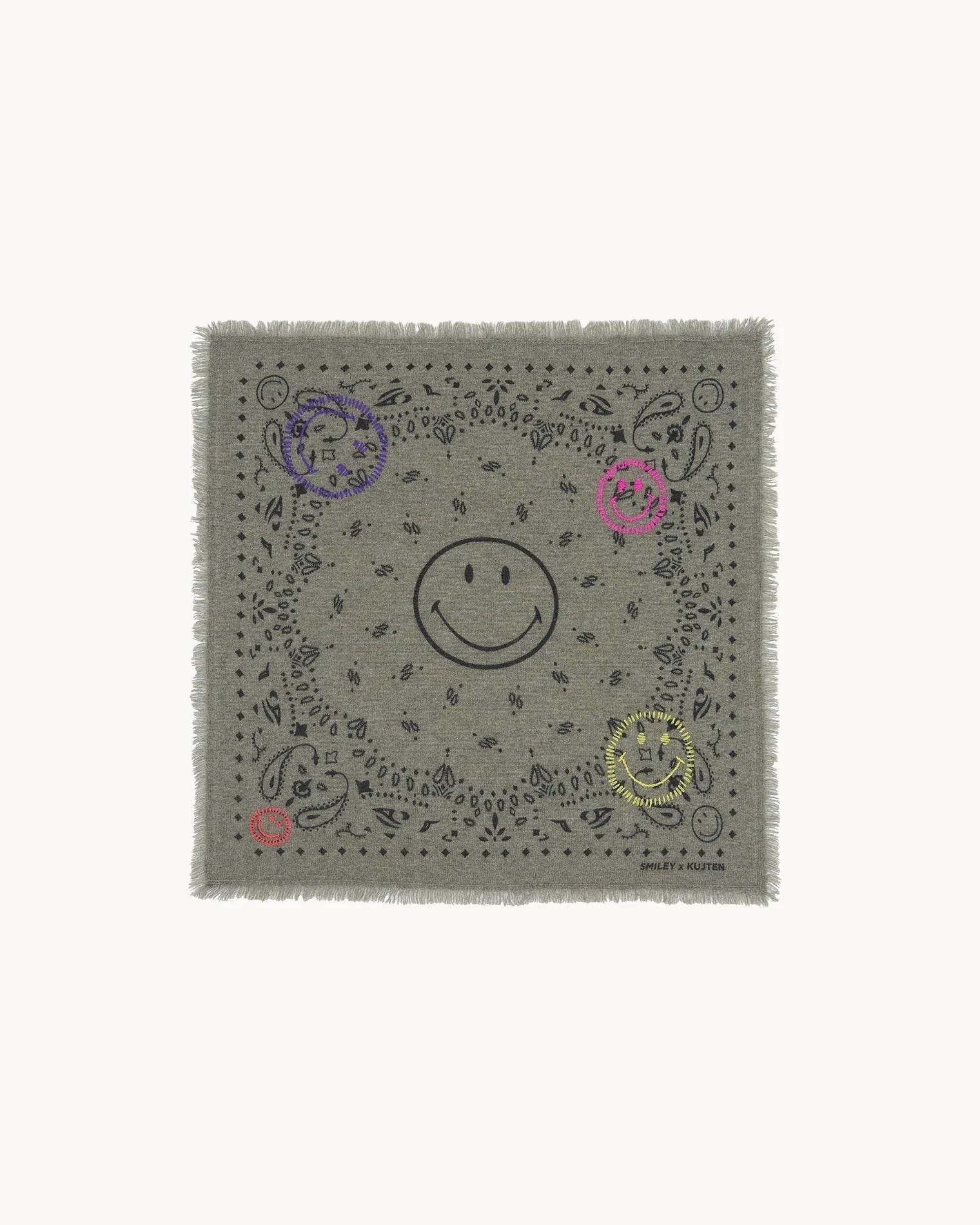 KUJTEN Small Bandana Hachi Smiley Brode Marl Khaki - Bandana - My Suti