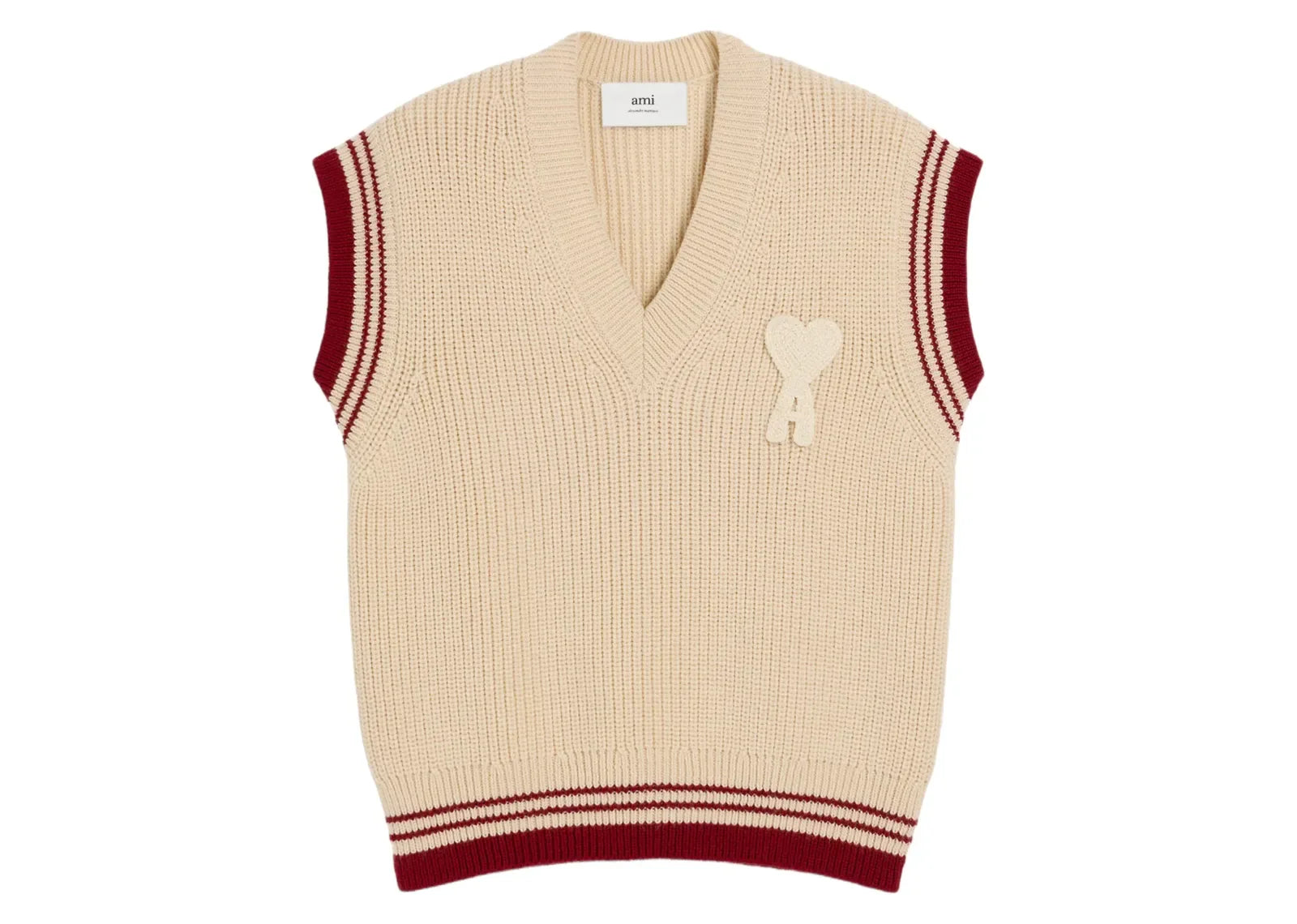 Ami Paris Ami De Coeur Knitted Vest Beige - My Suti