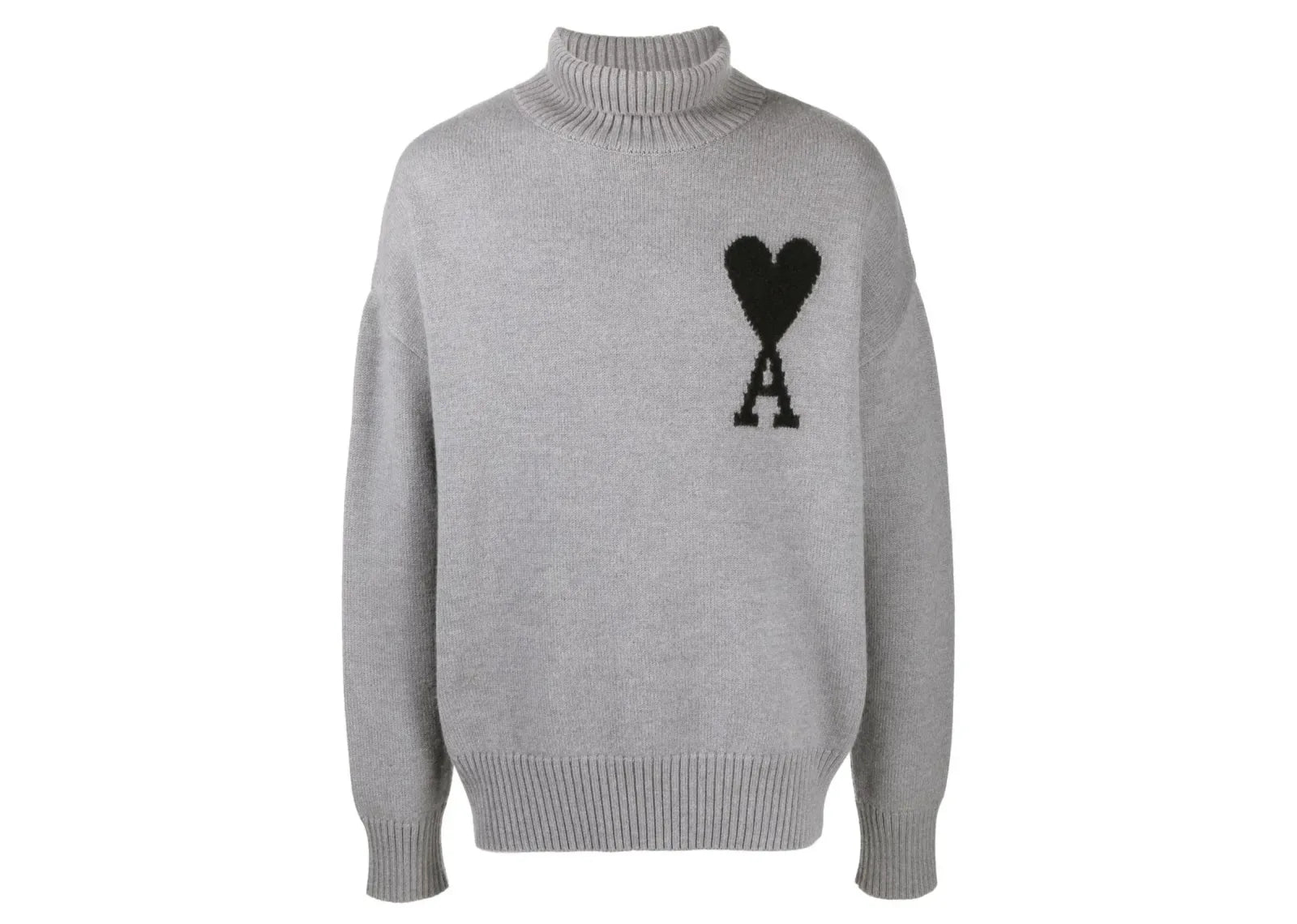 Ami Paris Ami De Coeur Roll Neck Jumper Grey - My Suti