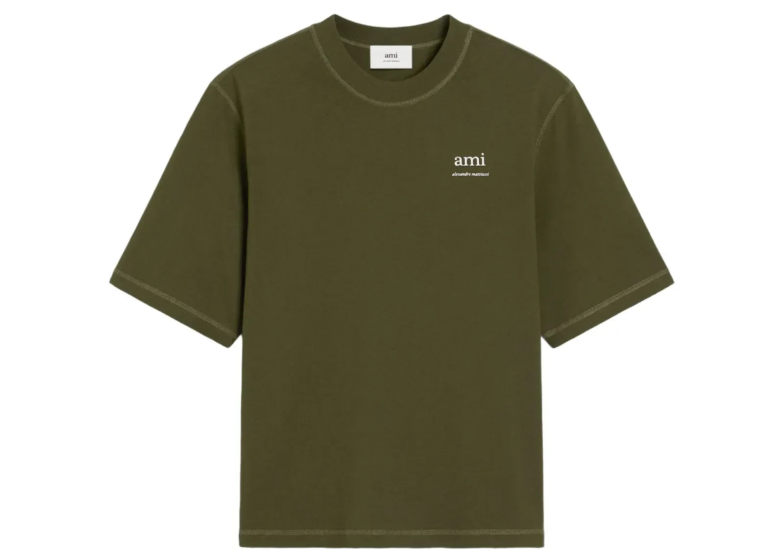Ami Paris Logo Embroidered T-Shirt Green - My Suti