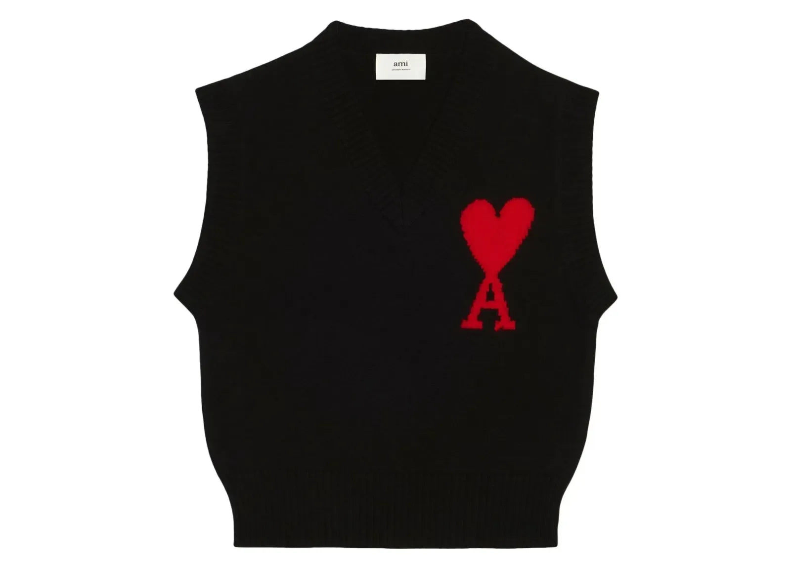 Ami Paris Logo Intarsia Knitted Vest Black - My Suti