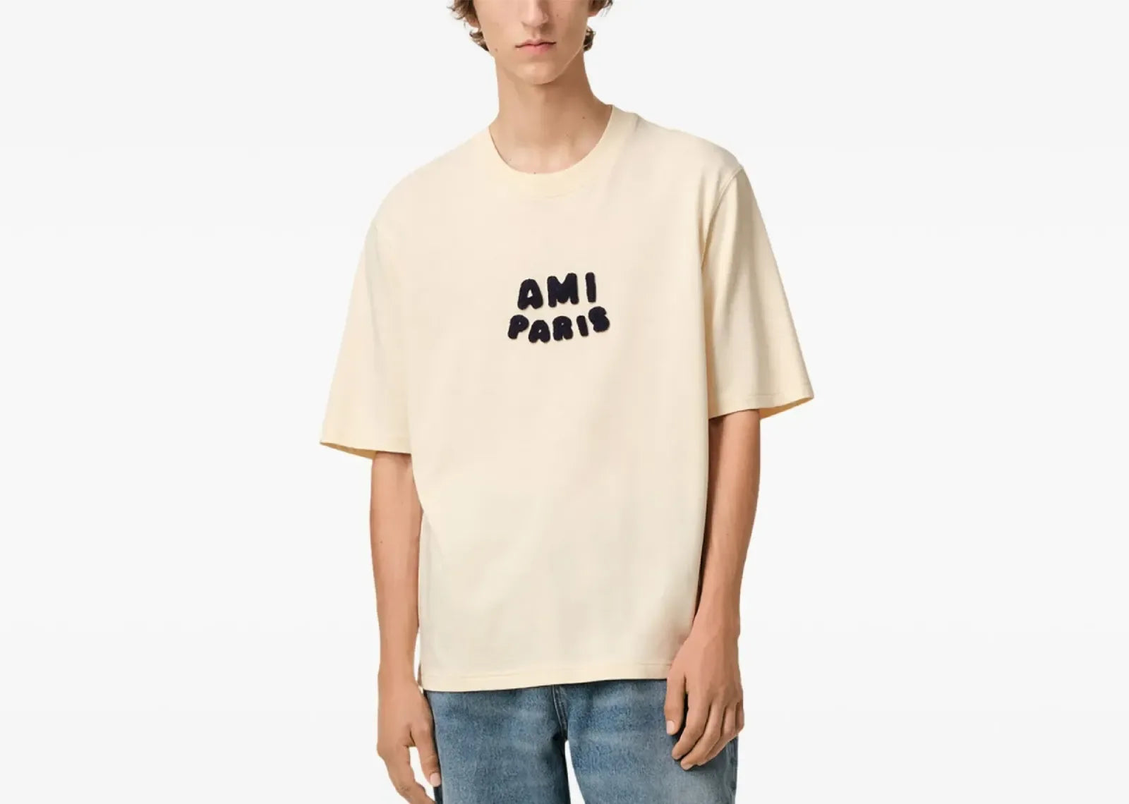 Ami Paris Logo Patch T-Shirt Light Beige - My Suti