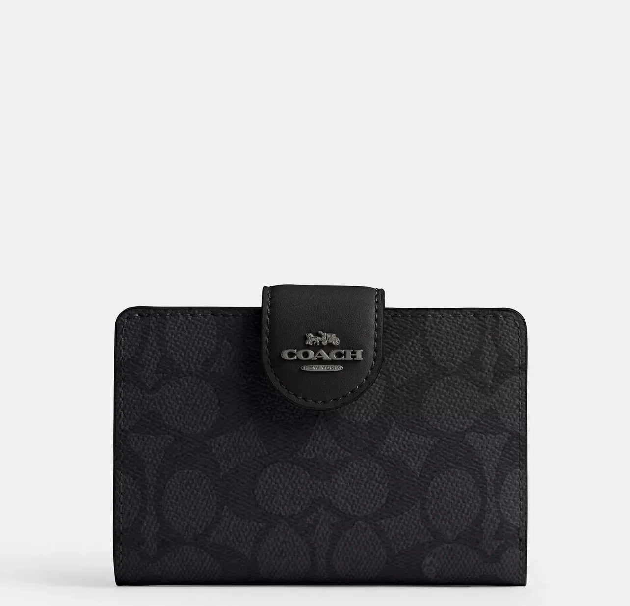 Coach Medium Corner Zip Wallet In Signature - Gunmetal/Charcoal/Black - My Suti