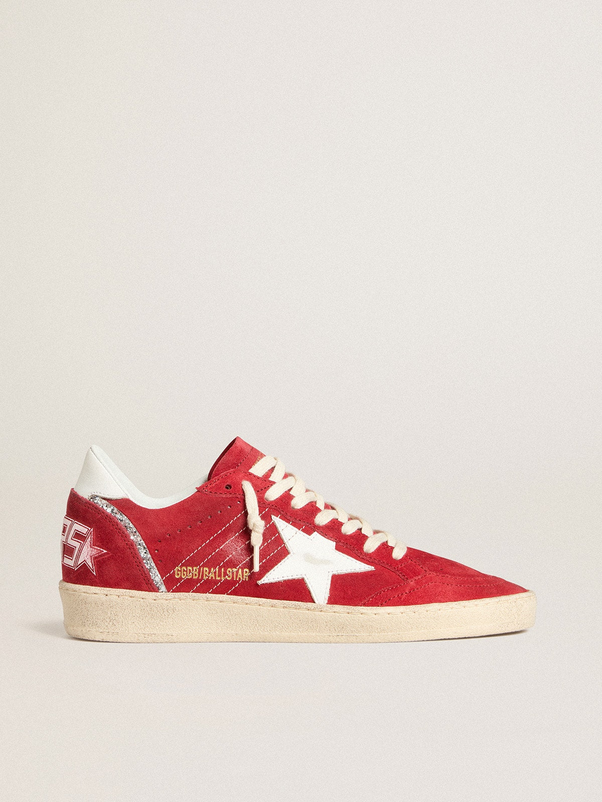 Golden Goose Women's Ball Star In Red Suede With White Leather Star And Heel Tab - Görsel 1