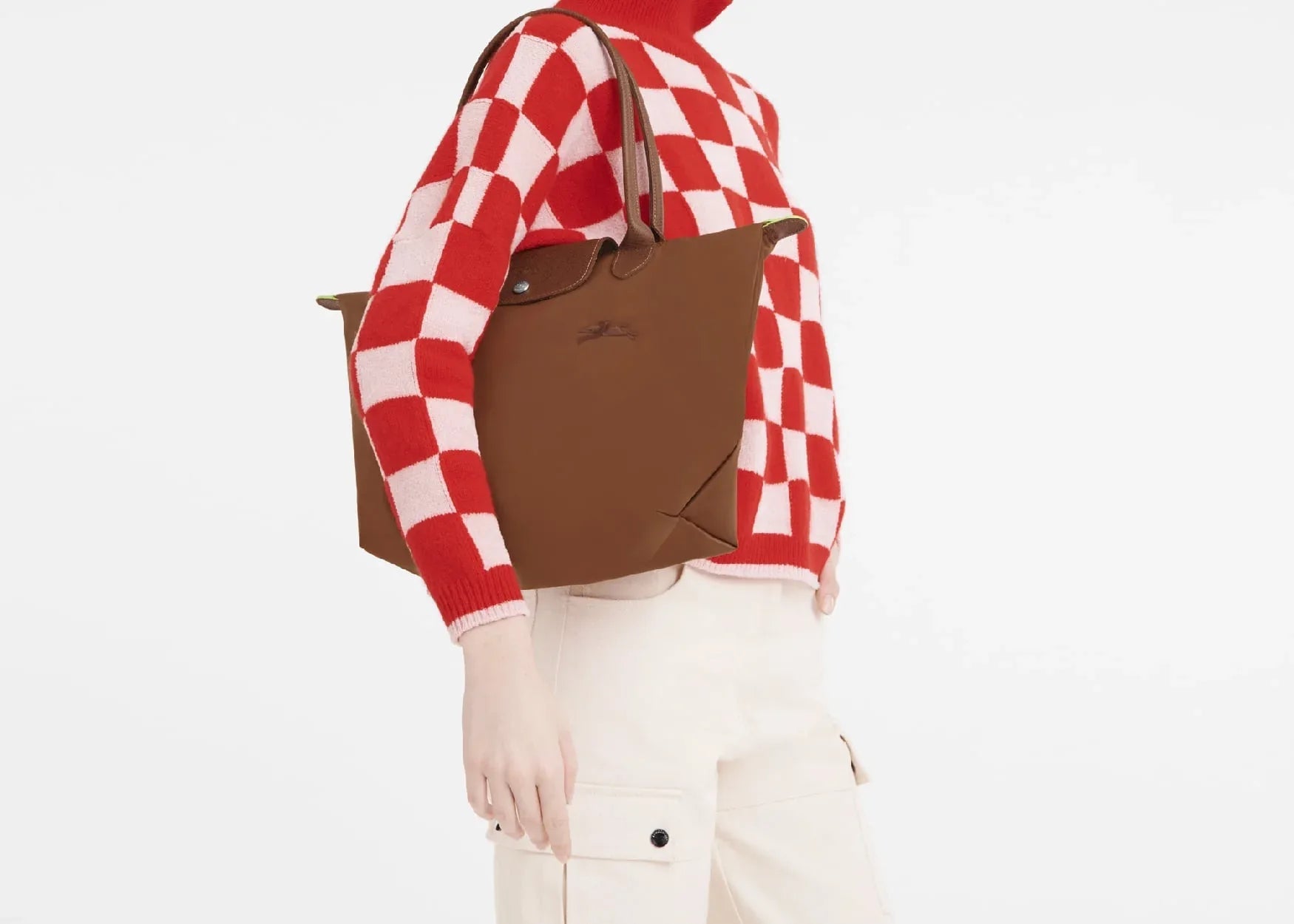 Longchamp Le Pliage Green Medium Tote Bag Cognac - My Suti