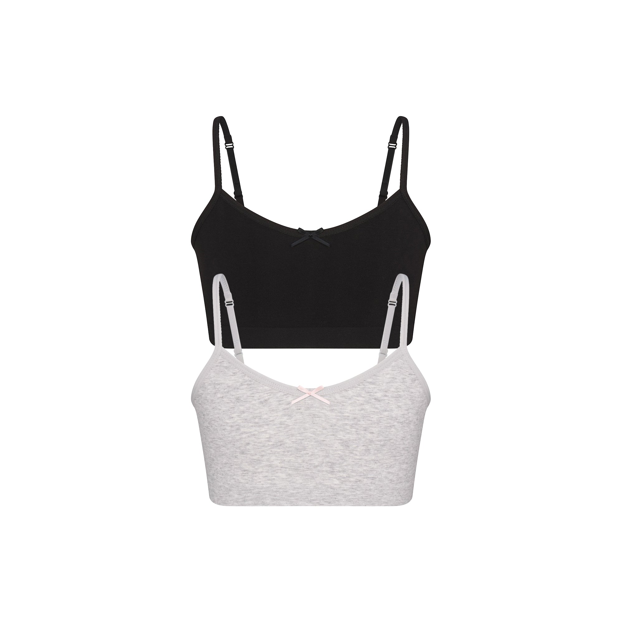 SKIMS COTTON SEAMLESS JUNIORS BRALETTE 2-PACK | LIGHT HEATHER GREY AND SOOT