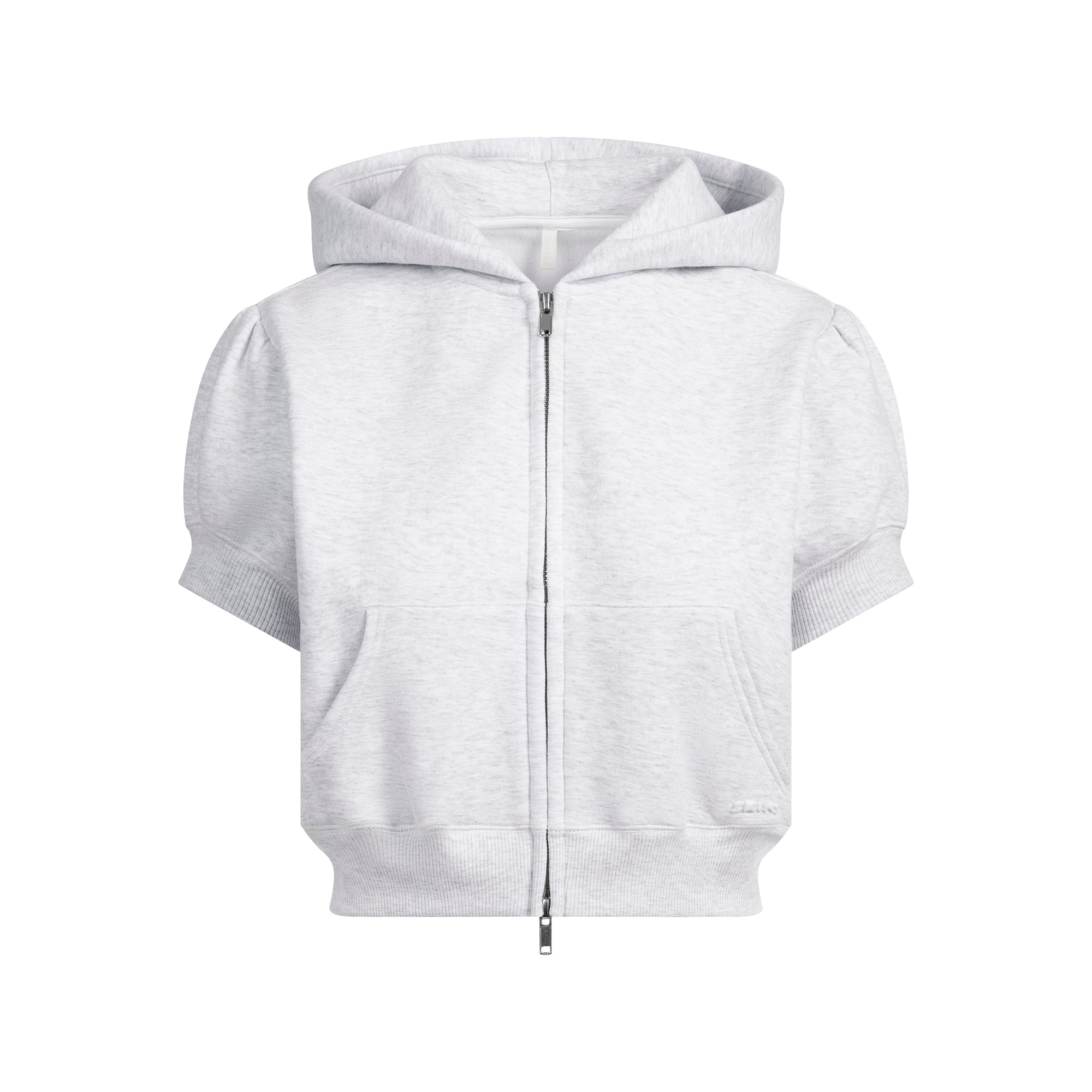 SKIMS COTTON FLEECE BUBBLE SLEEVE CROPPED ZIP UP | LIGHT HEATHER GREY - Görsel 1