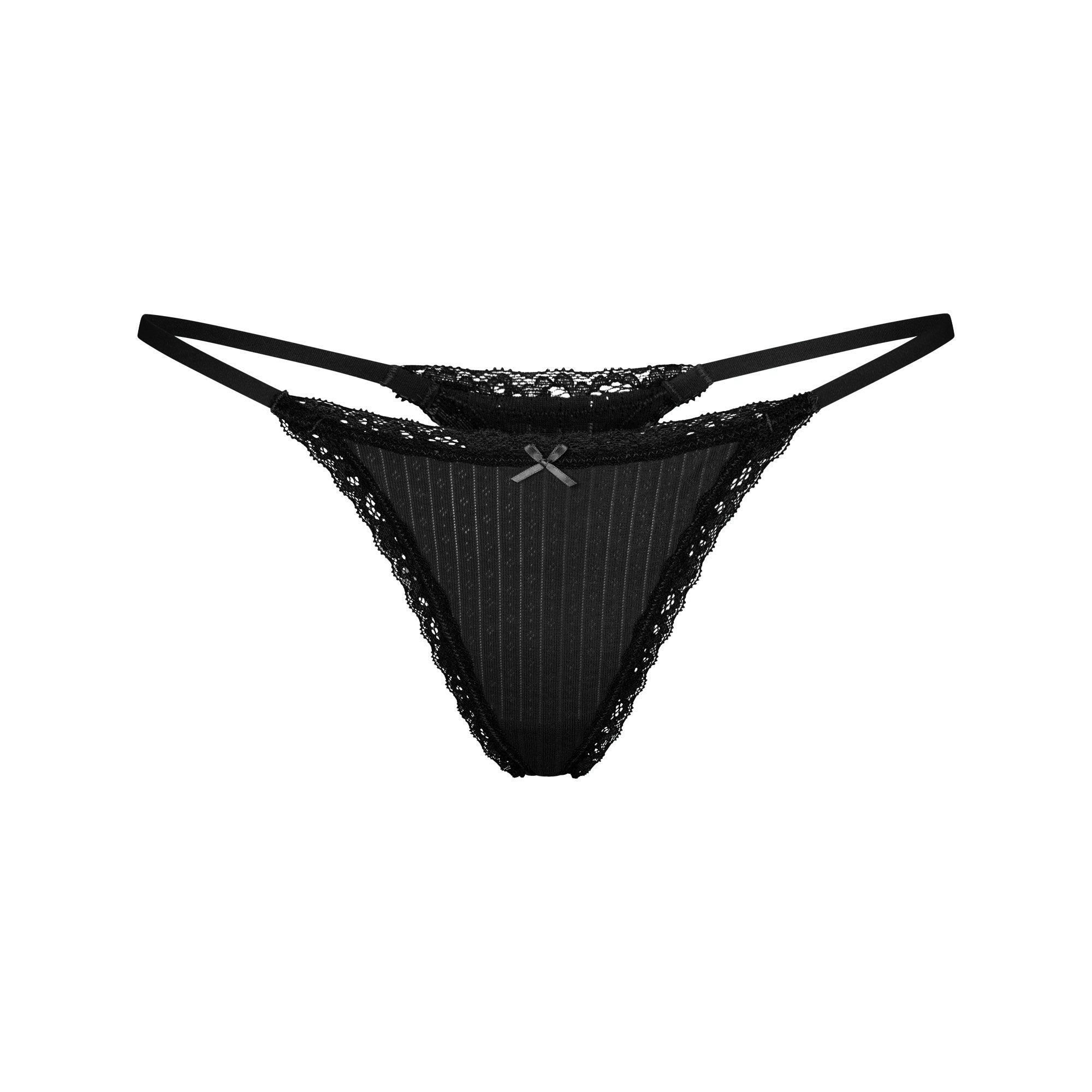 SKIMS LIGHTWEIGHT COTTON POINTELLE LACE STRING THONG | SOOT TONAL - Görsel 1