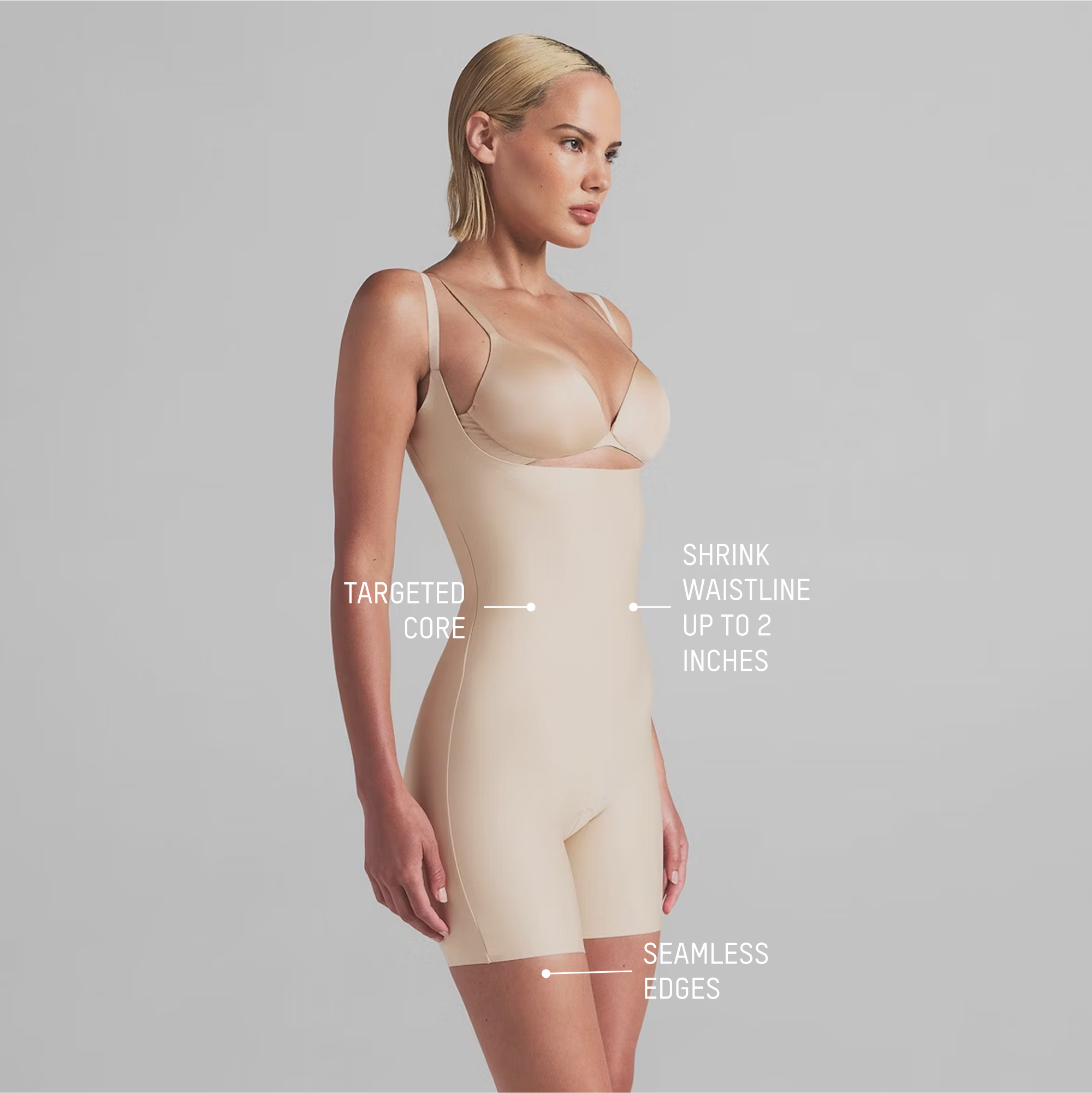 SKIMS BODY CORE SCULPT OPEN BUST MID THIGH BODYSUIT | CLAY - Görsel 3