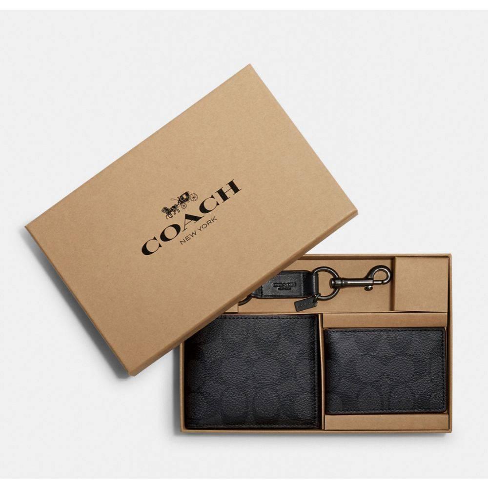 Coach 3-In-1 Wallet Gift Set In Signature - Gunmetal/Charcoal/Black - My Suti