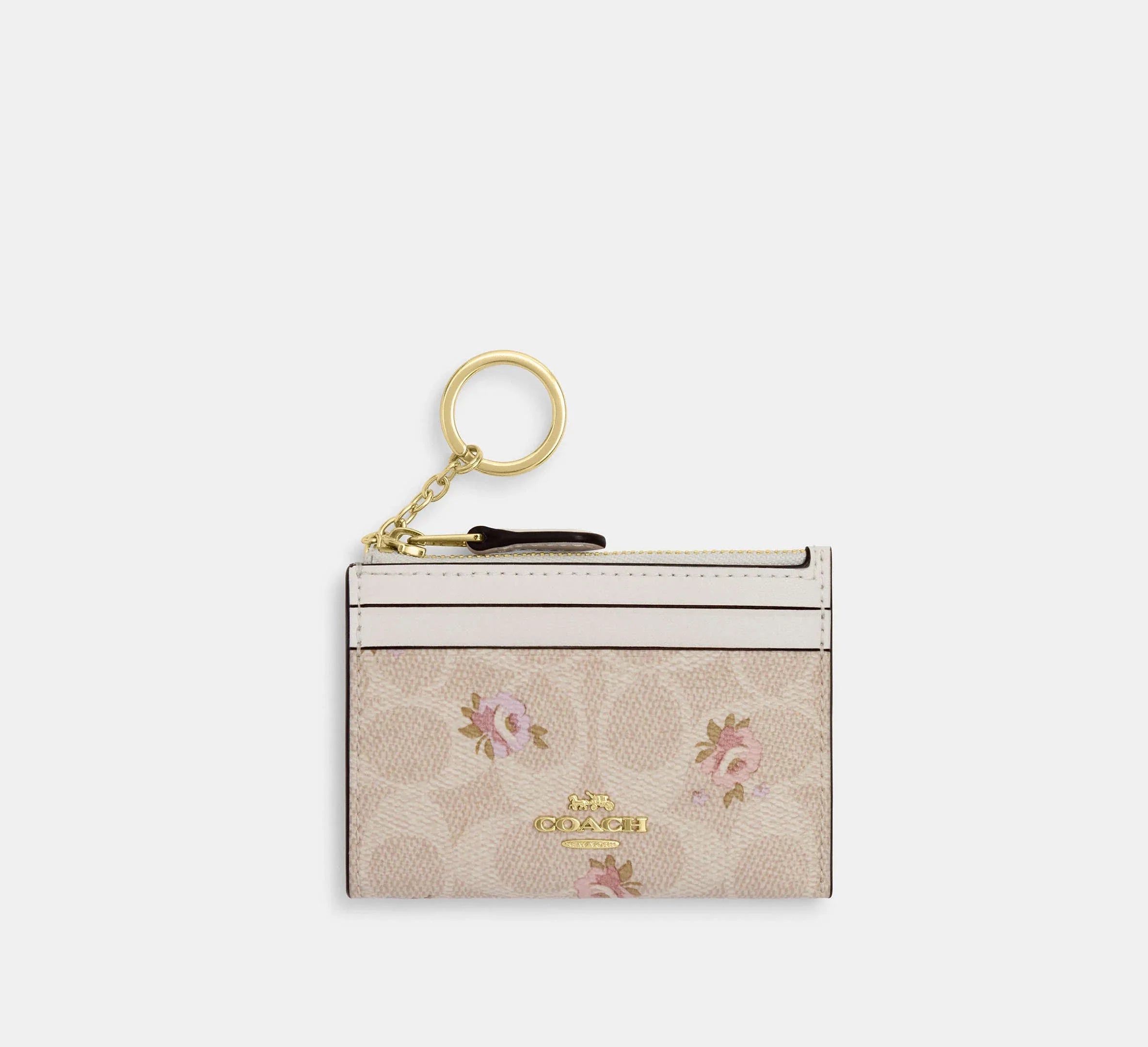 Coach Mini Skinny Id Case In Signature With Floral Print - Gold/Sand Multi - My Suti