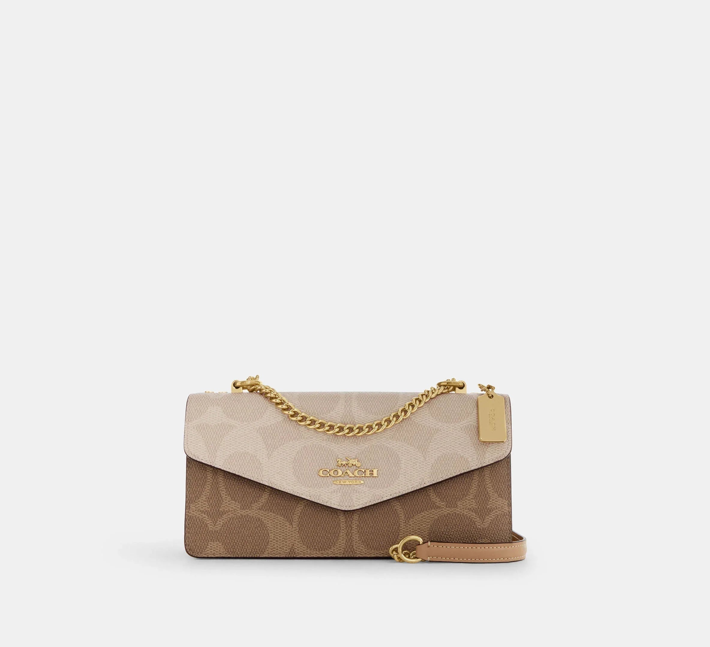Coach Klare Envelope Crossbody Bag In Blocked Signature - Gold/Sand/Tan - My Suti