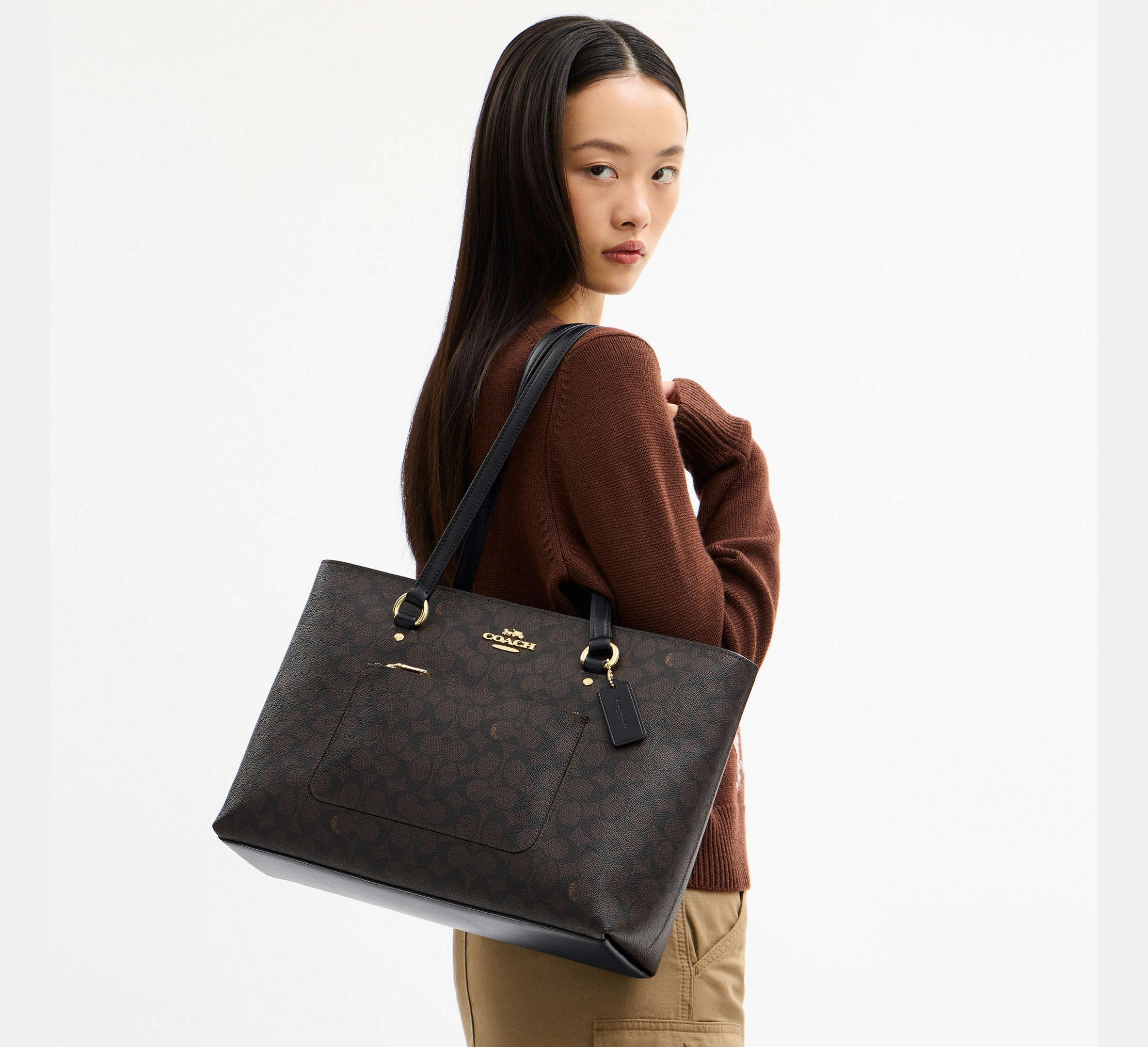 Coach Station Tote Bag In Signature - Gold/Walnut/Black - My Suti