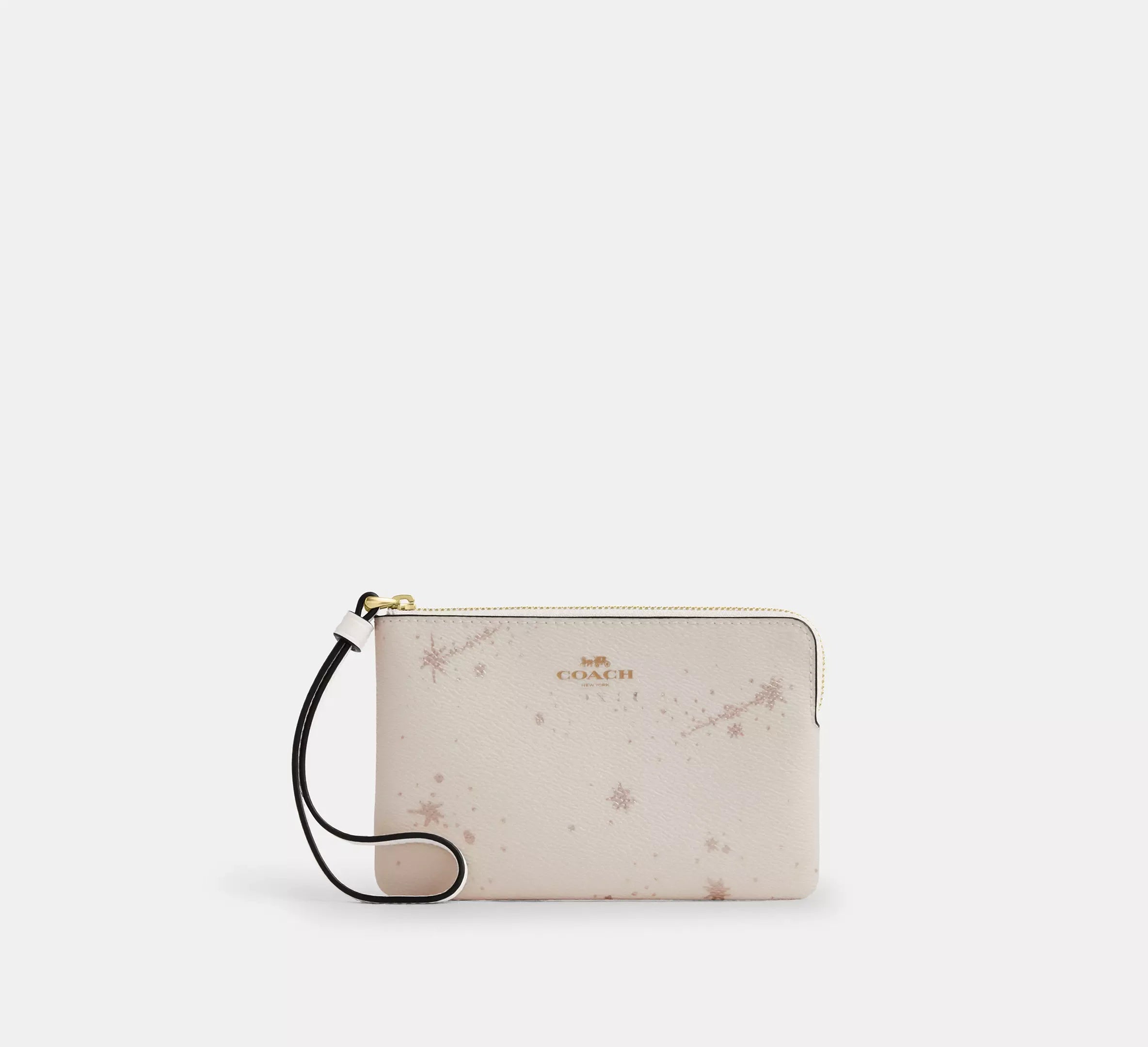 Coach Corner Zip Wristlet With Star Print - Gold/Chalk Multi - My Suti