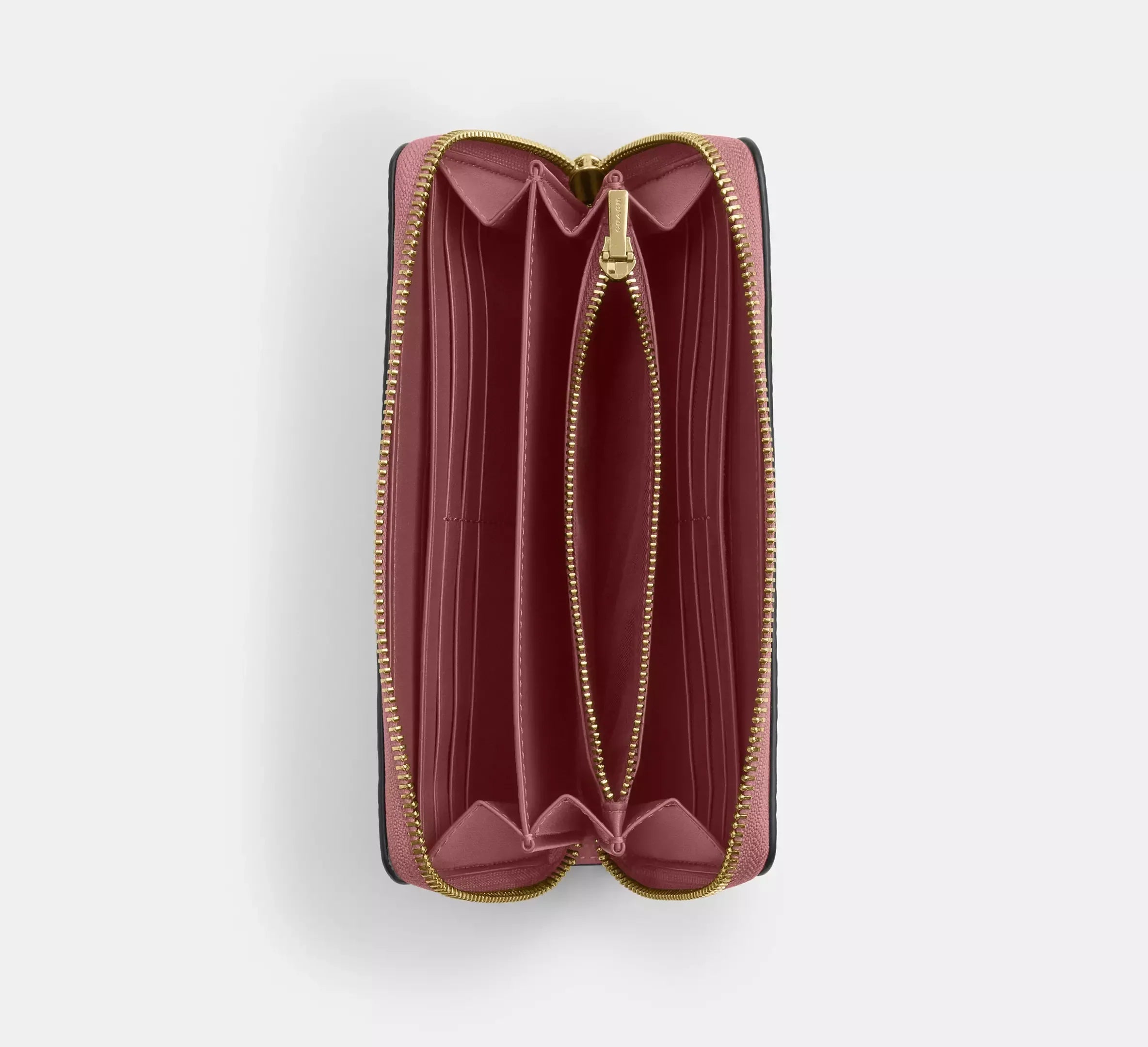 Coach Long Zip Around Wallet In Signature Leather - Gold/Peony - My Suti