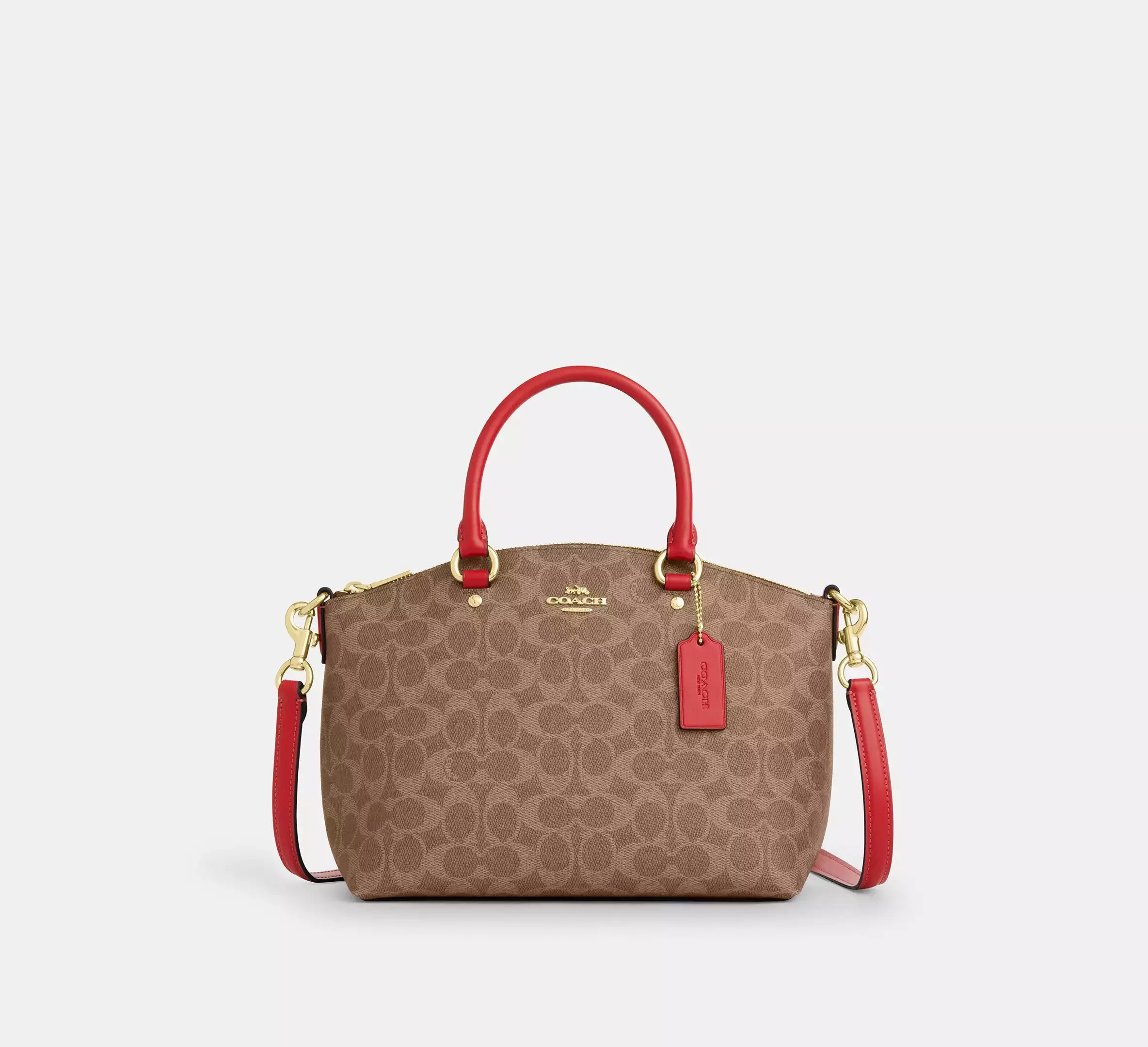 Coach Sadie Satchel Bag In Signature - Im/Tan/Carnation - My Suti