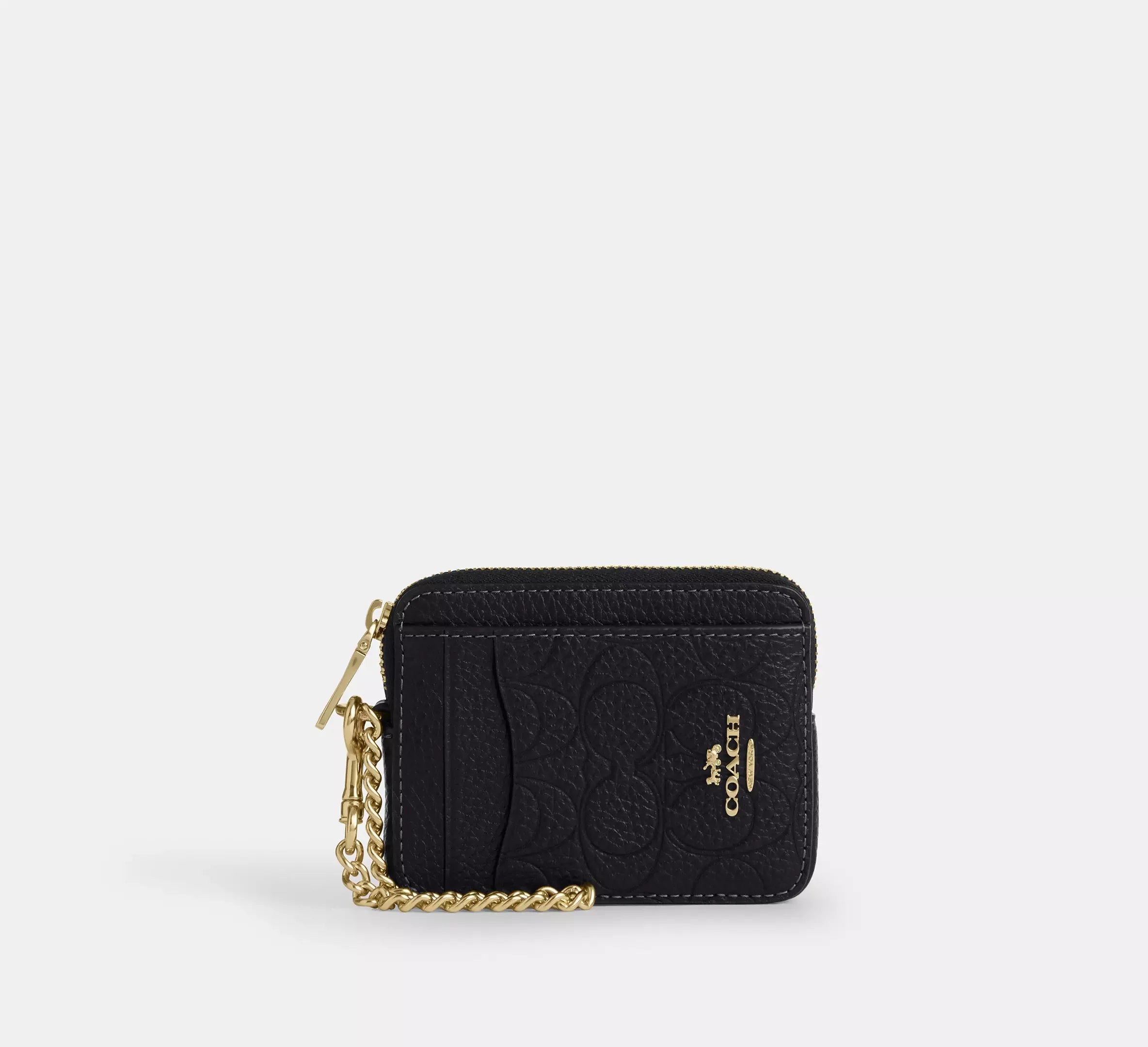 Coach Zip Card Case In Signature Leather - Gold/Black - My Suti