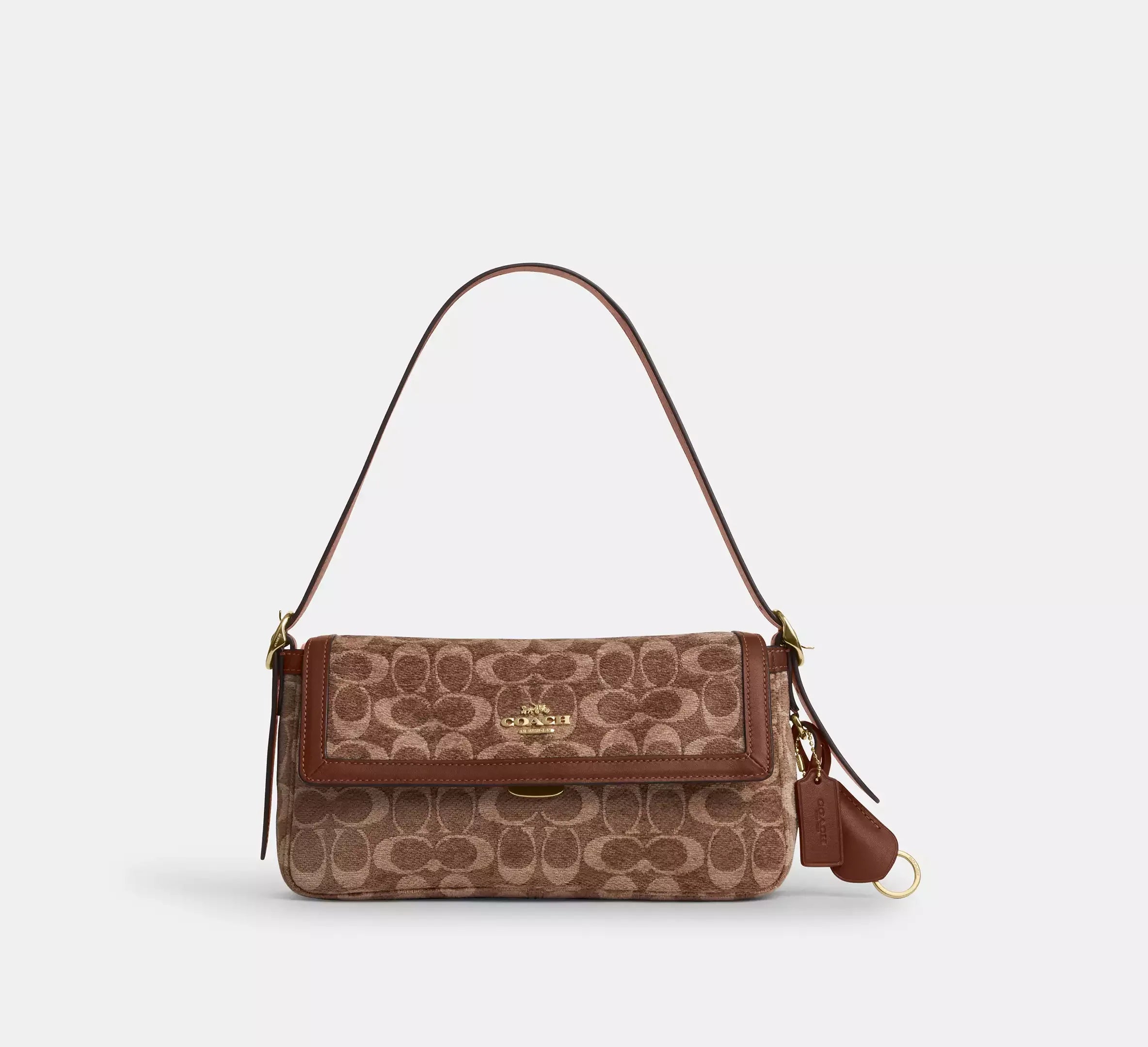 Coach Etta Small Flap Shoulder Bag In Signature Chenille - Gold/Light Khaki/Vintage Brown - My Suti
