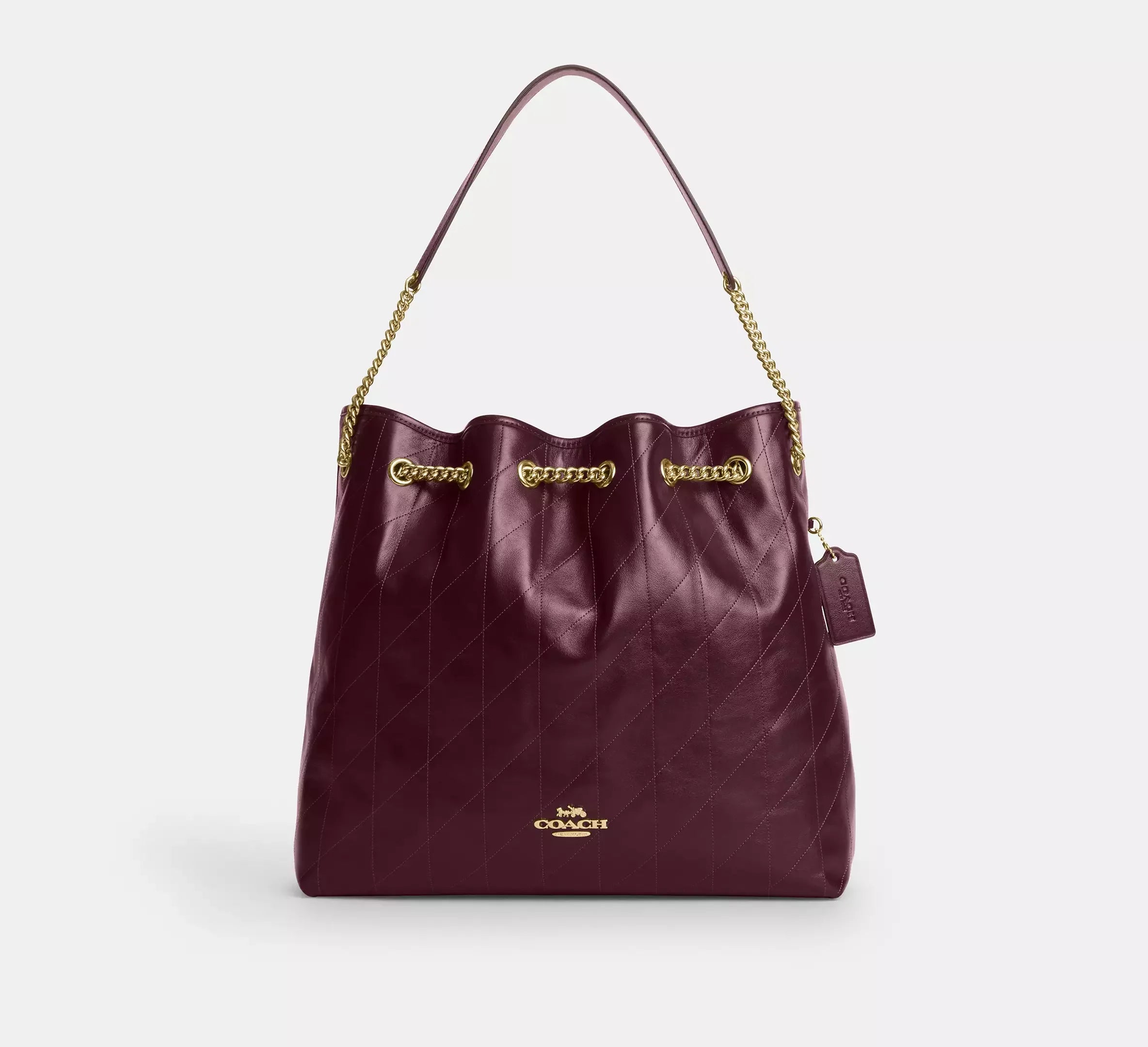 Coach Evelyn Large Shoulder Bag With Quilting - Gold/Dark Wine - My Suti