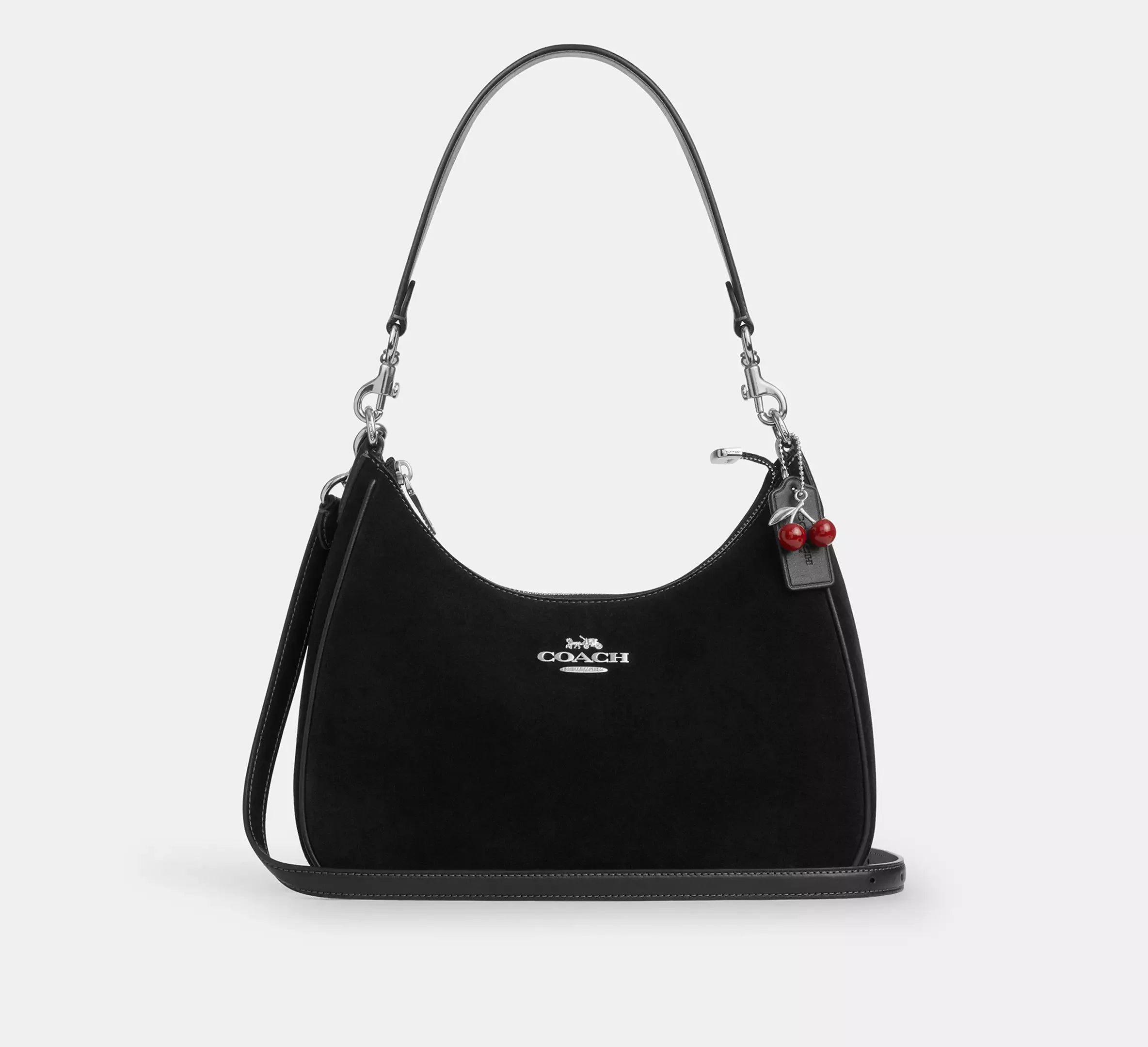 Coach Teri Hobo Bag With Cherry Charm - Silver/Black - My Suti