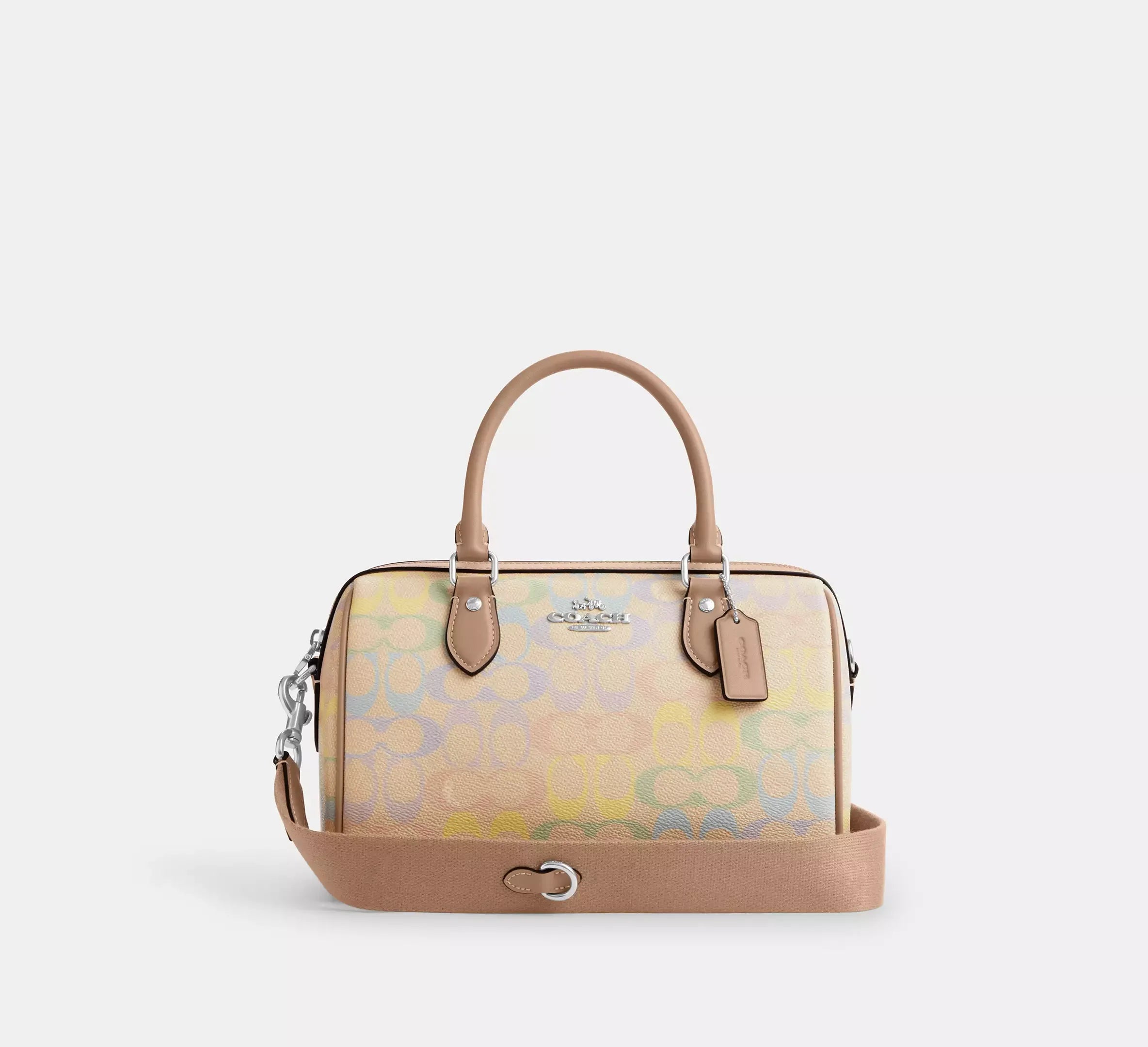 Coach Rowan Satchel Bag In Rainbow Signature - Silver/Sand Multi - My Suti