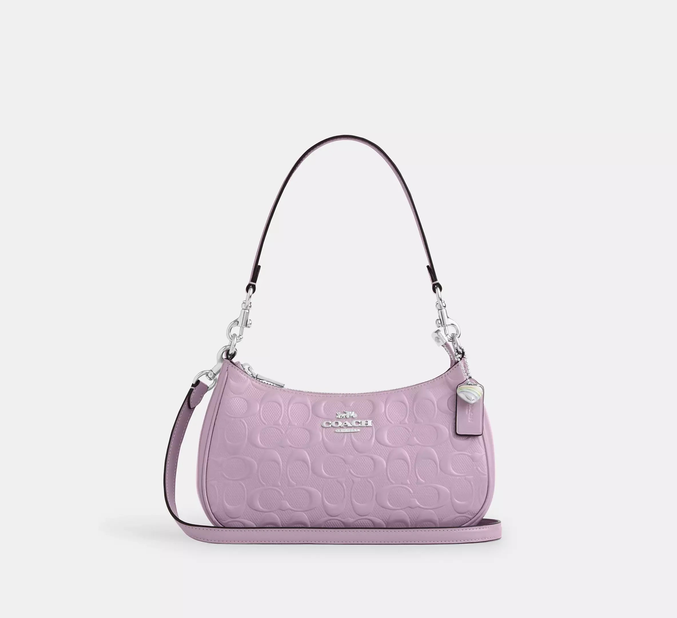 Coach Teri Shoulder Bag In Signature Leather With Heart Charm - Silver/Light Violet - My Suti