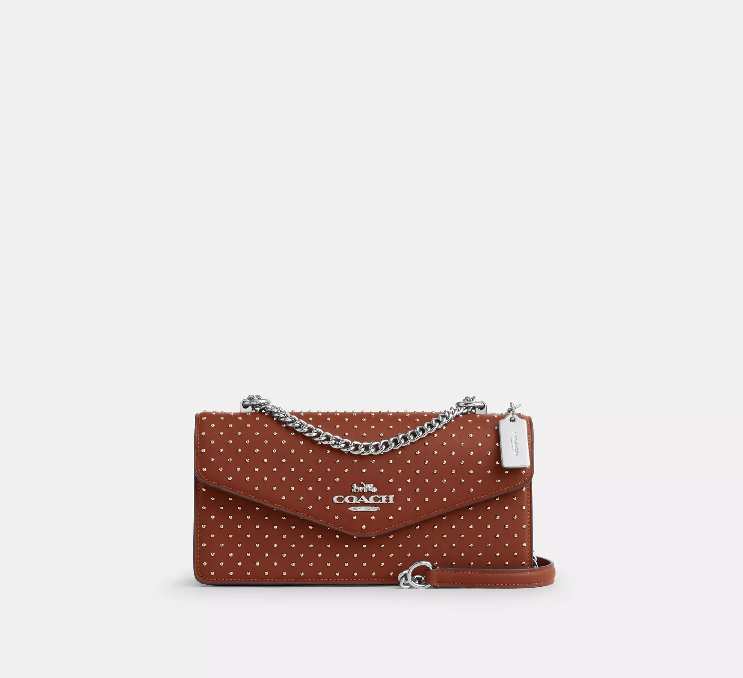 Coach Klare Envelope Crossbody Bag With Rivets - Silver/Pecan - My Suti