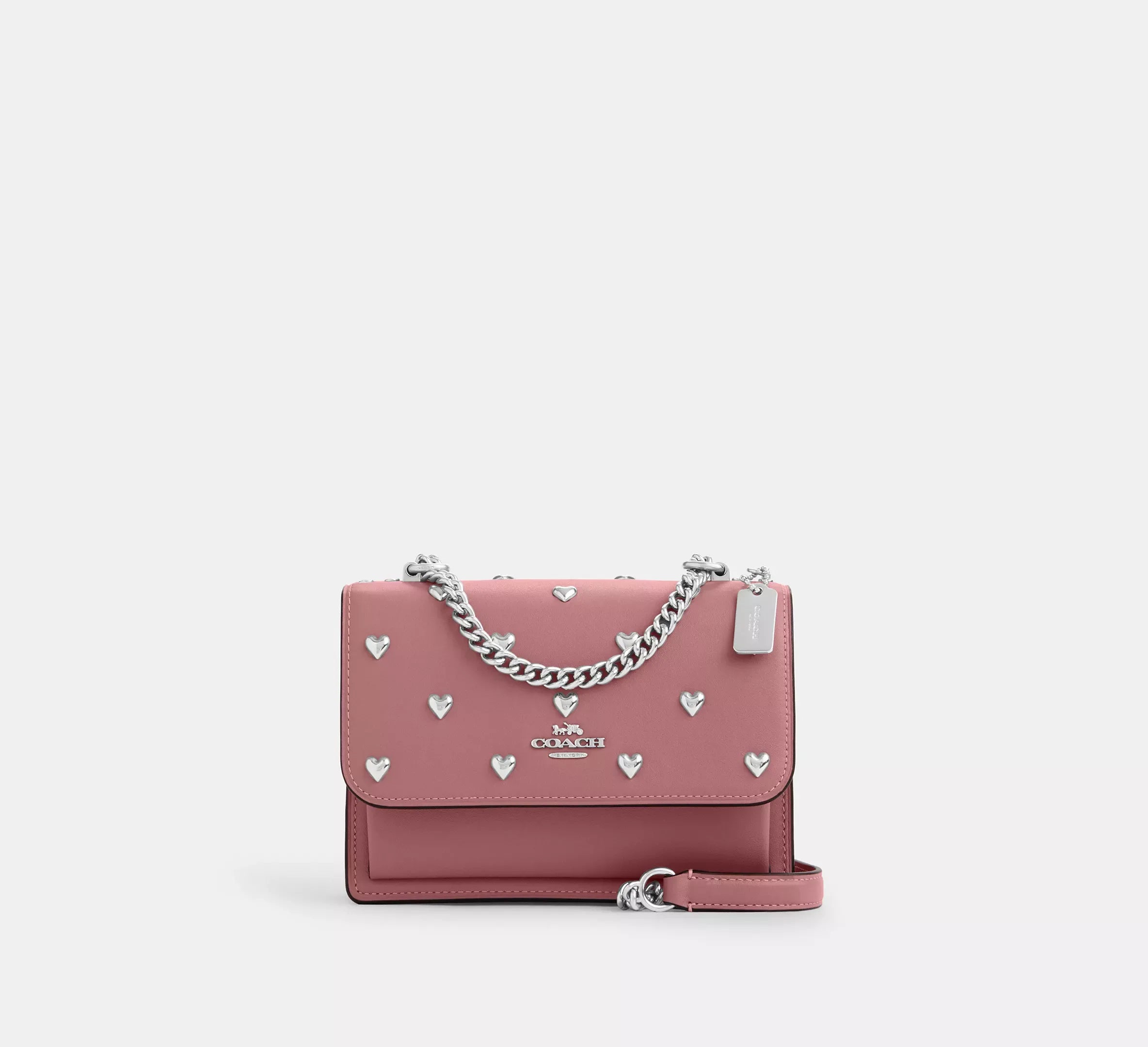 Coach Mini Klare Crossbody Bag With Heart Rivets - Silver/Peony - My Suti