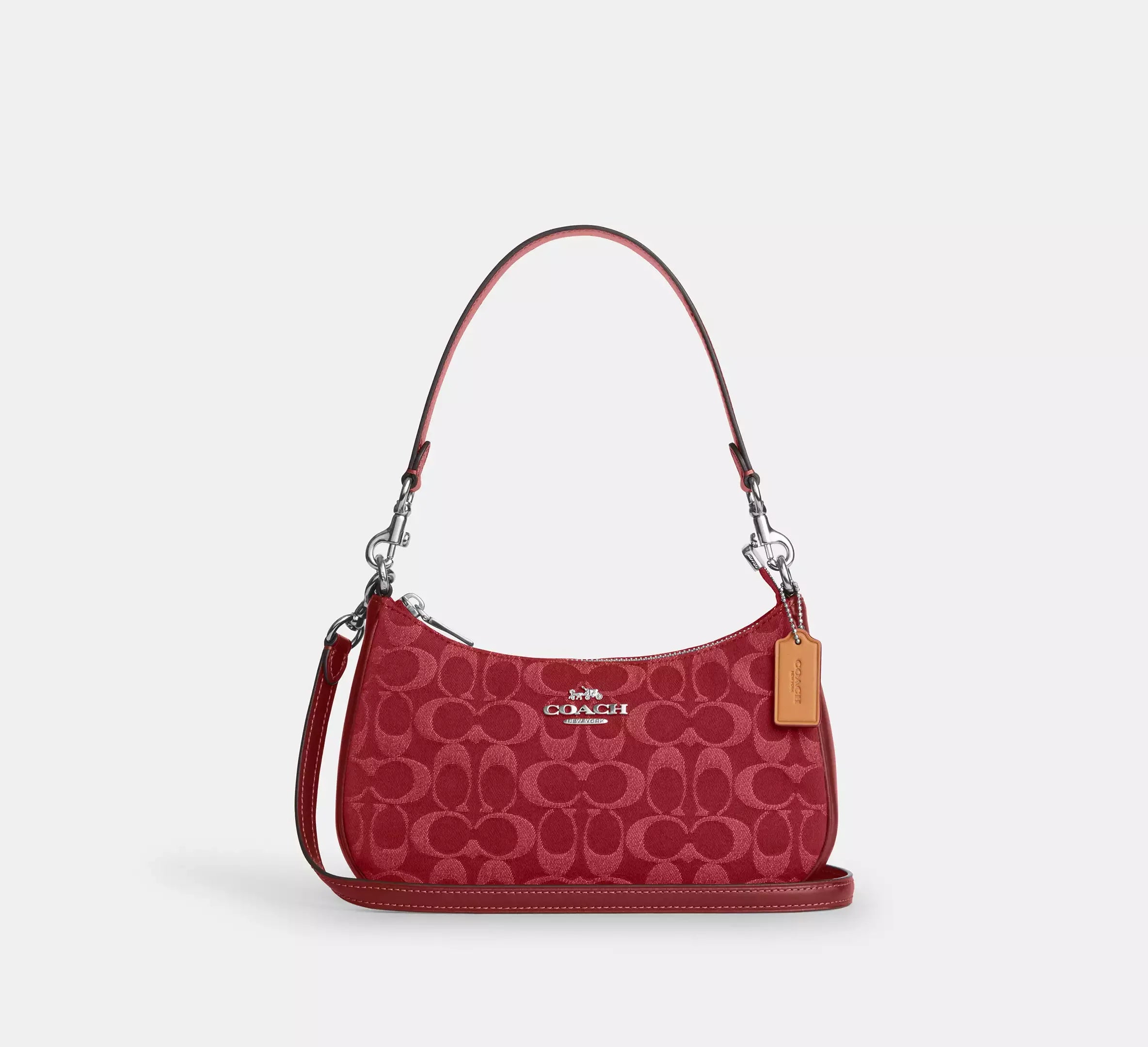 Coach Teri Shoulder Bag In Signature Denim - Silver/True Red - My Suti