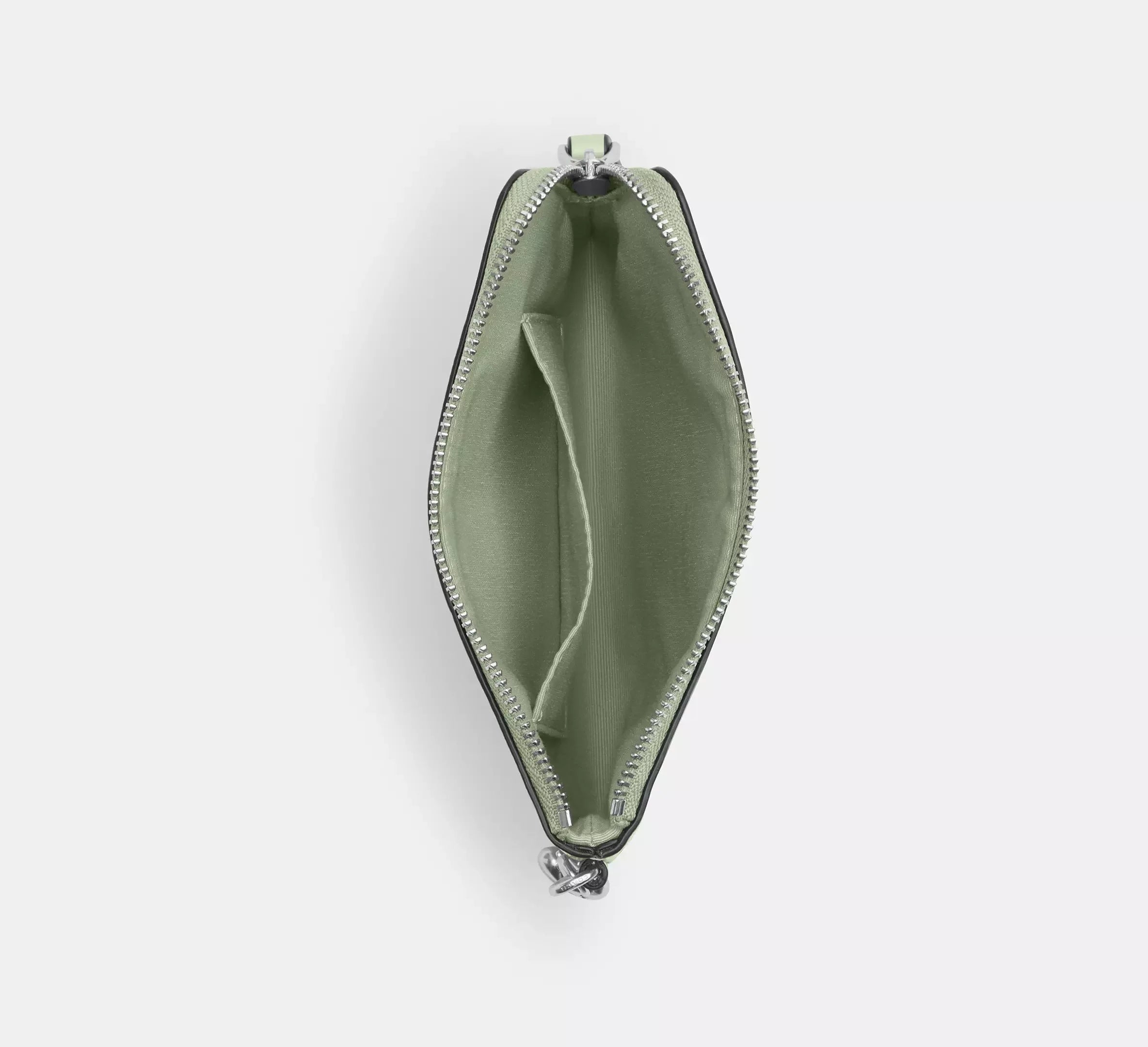 Coach Corner Zip Wristlet In Signature Leather With Heart Charm - Silver/Pale Green - My Suti