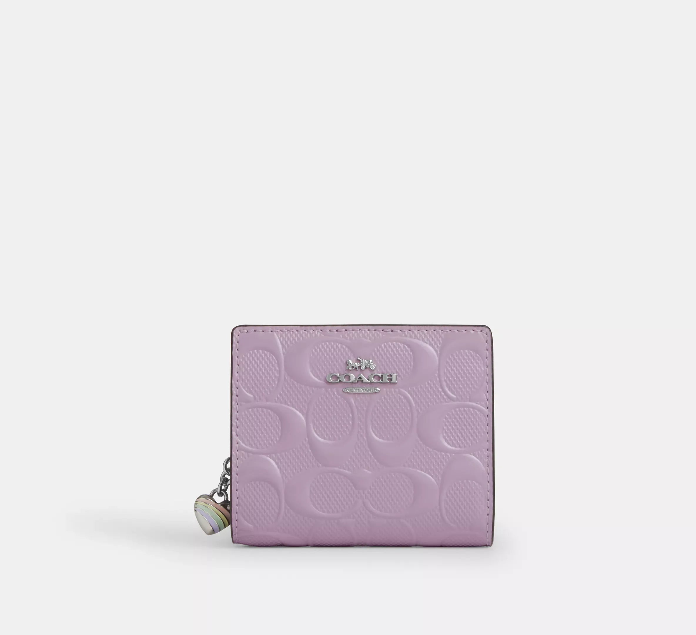 Coach Snap Wallet In Signature Leather With Heart Charm - Silver - My Suti