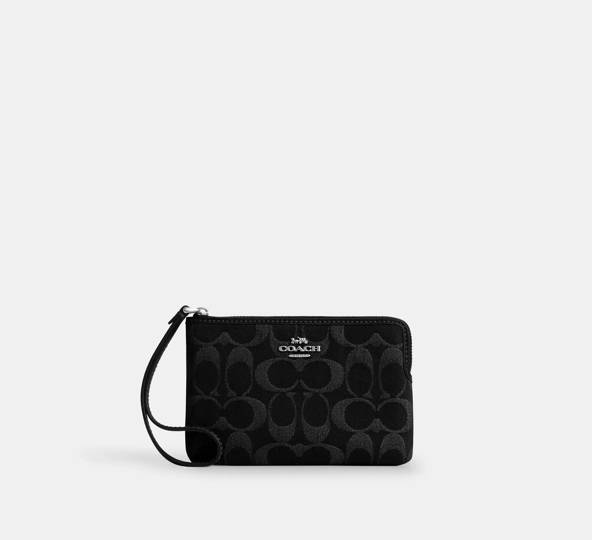 Coach Corner Zip Wristlet In Signature Denim - Silver/Black - My Suti