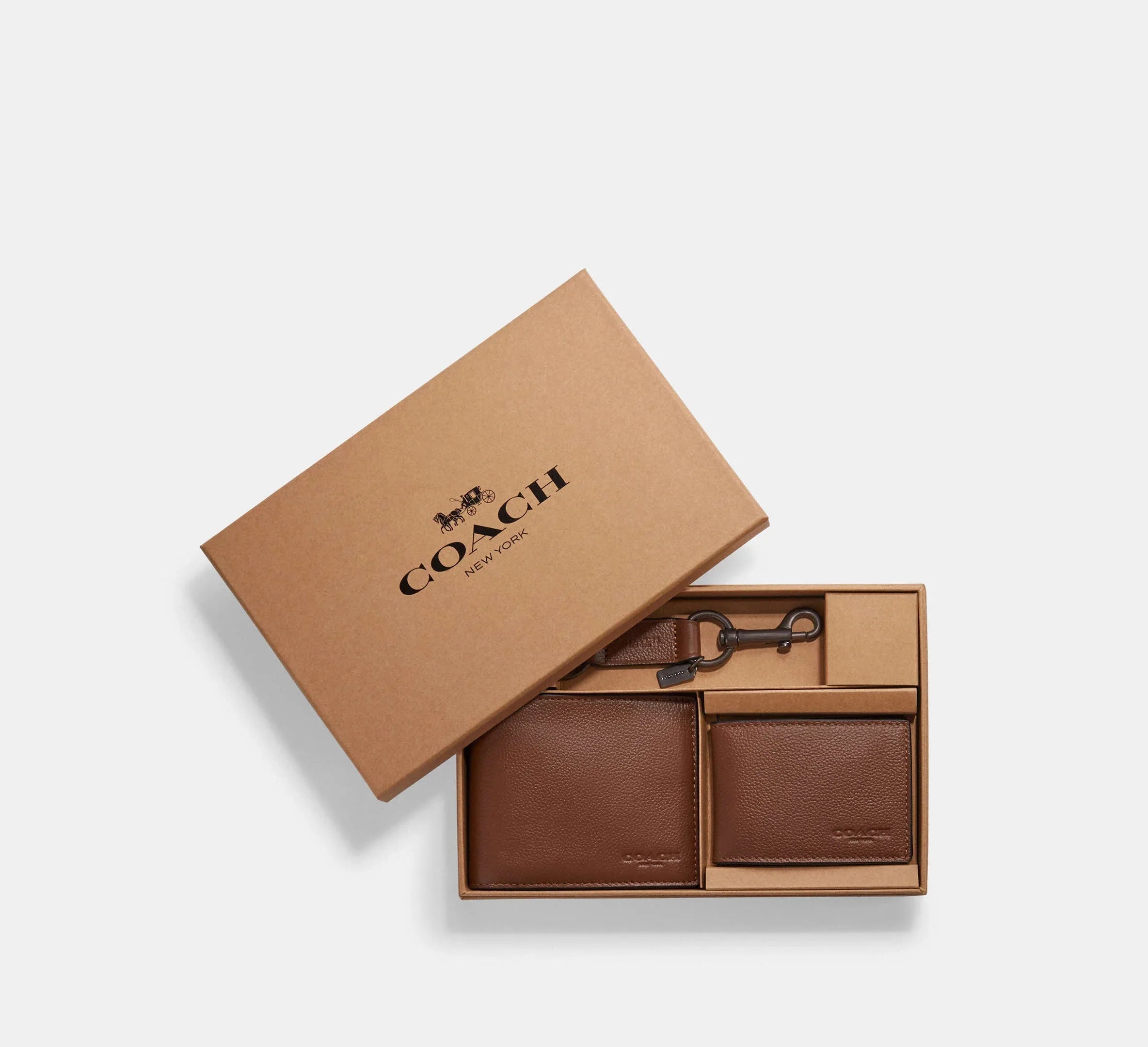 Coach 3 In 1 Wallet Gift Set Pebbled Leather/Dark Saddle - My Suti