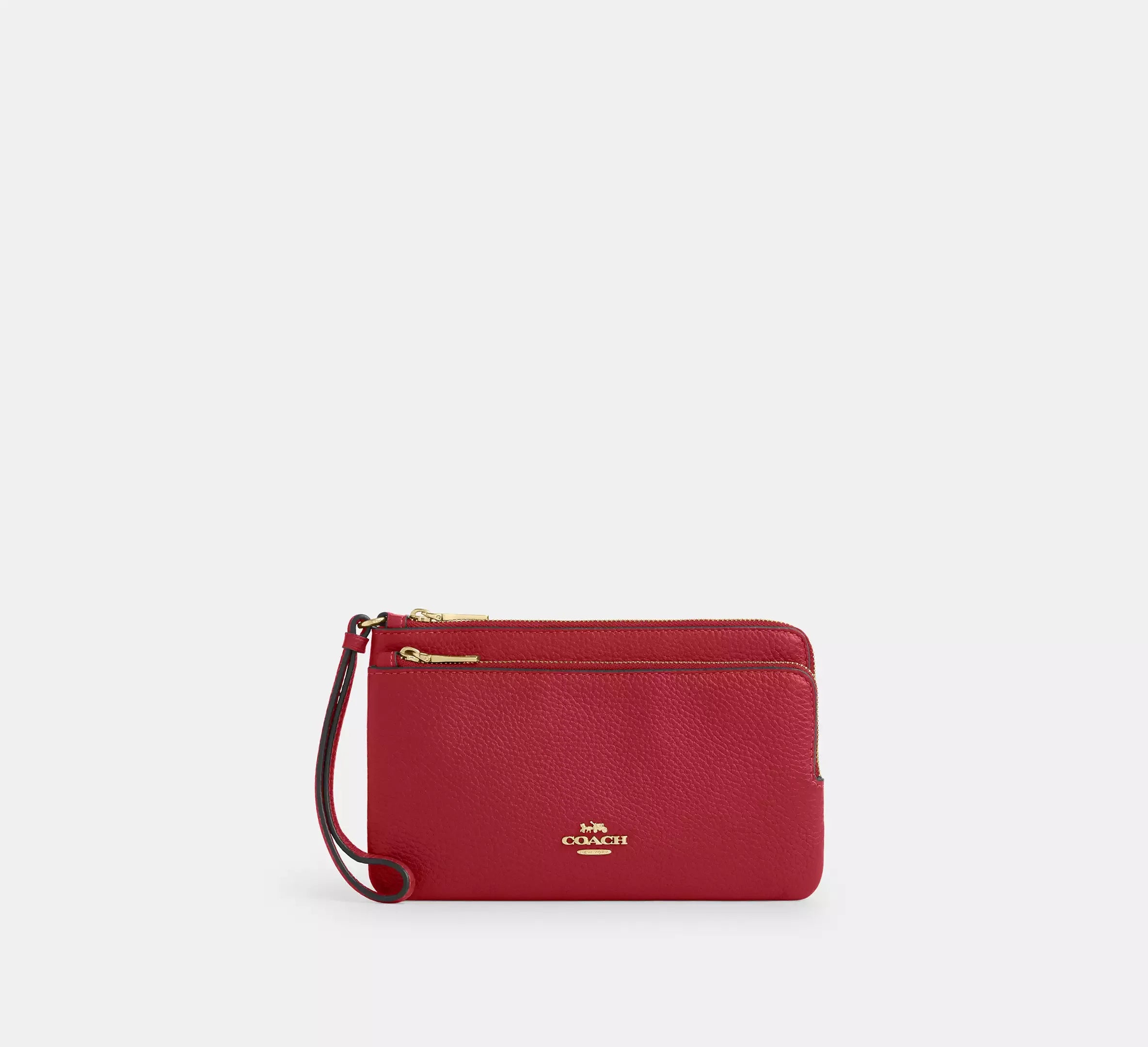 Coach Double Zip Wallet In Signature - Gold/True Red - My Suti