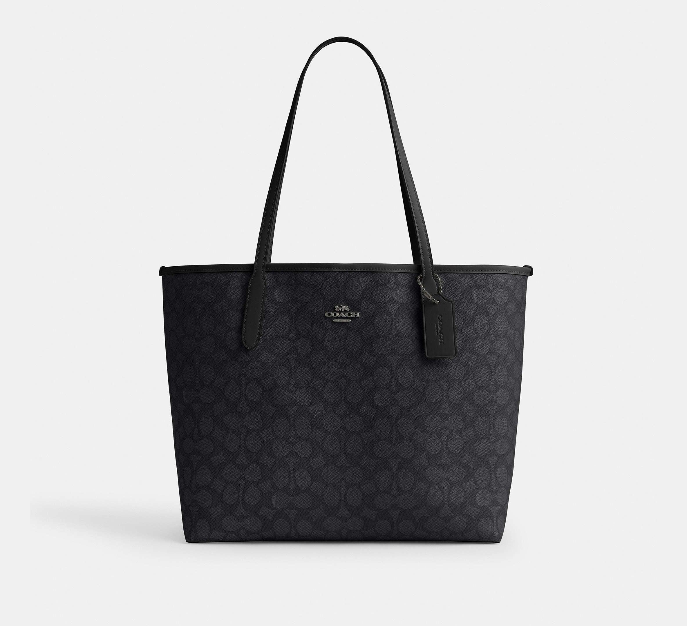 Coach City Tote Bag In Signature - Gunmetal/Charcoal/Black - My Suti