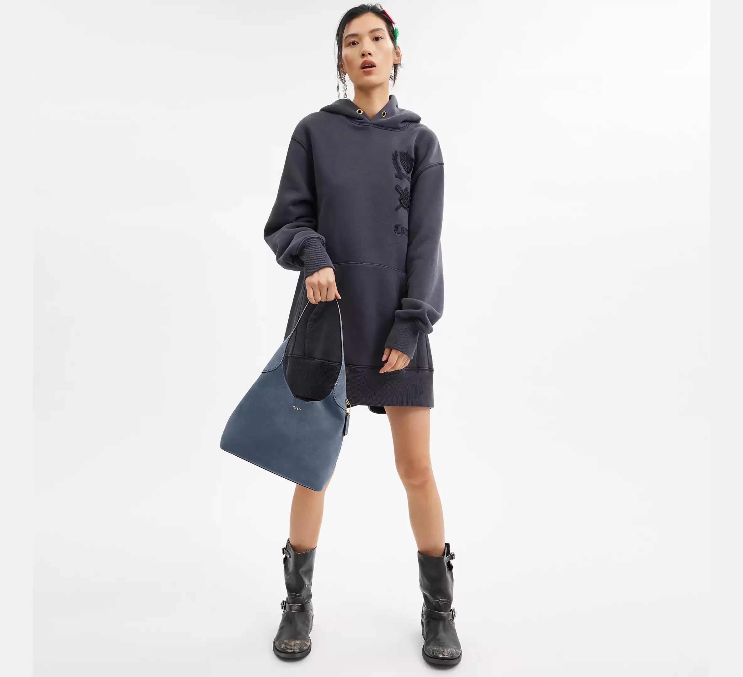 Coach Brooklyn Shoulder Bag 28 - Suede/Brass/Light Denim - My Suti