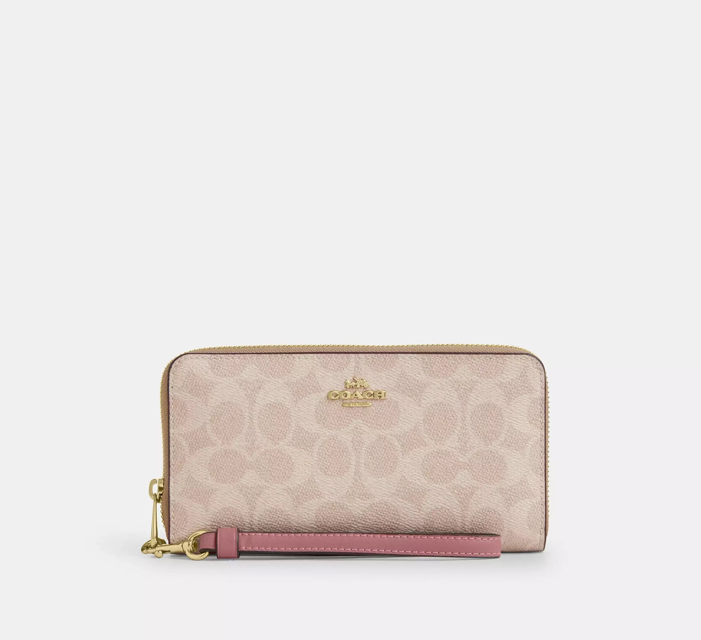 Coach Long Zip Around Wallet In Signature - Gold/Sand/Peony - My Suti