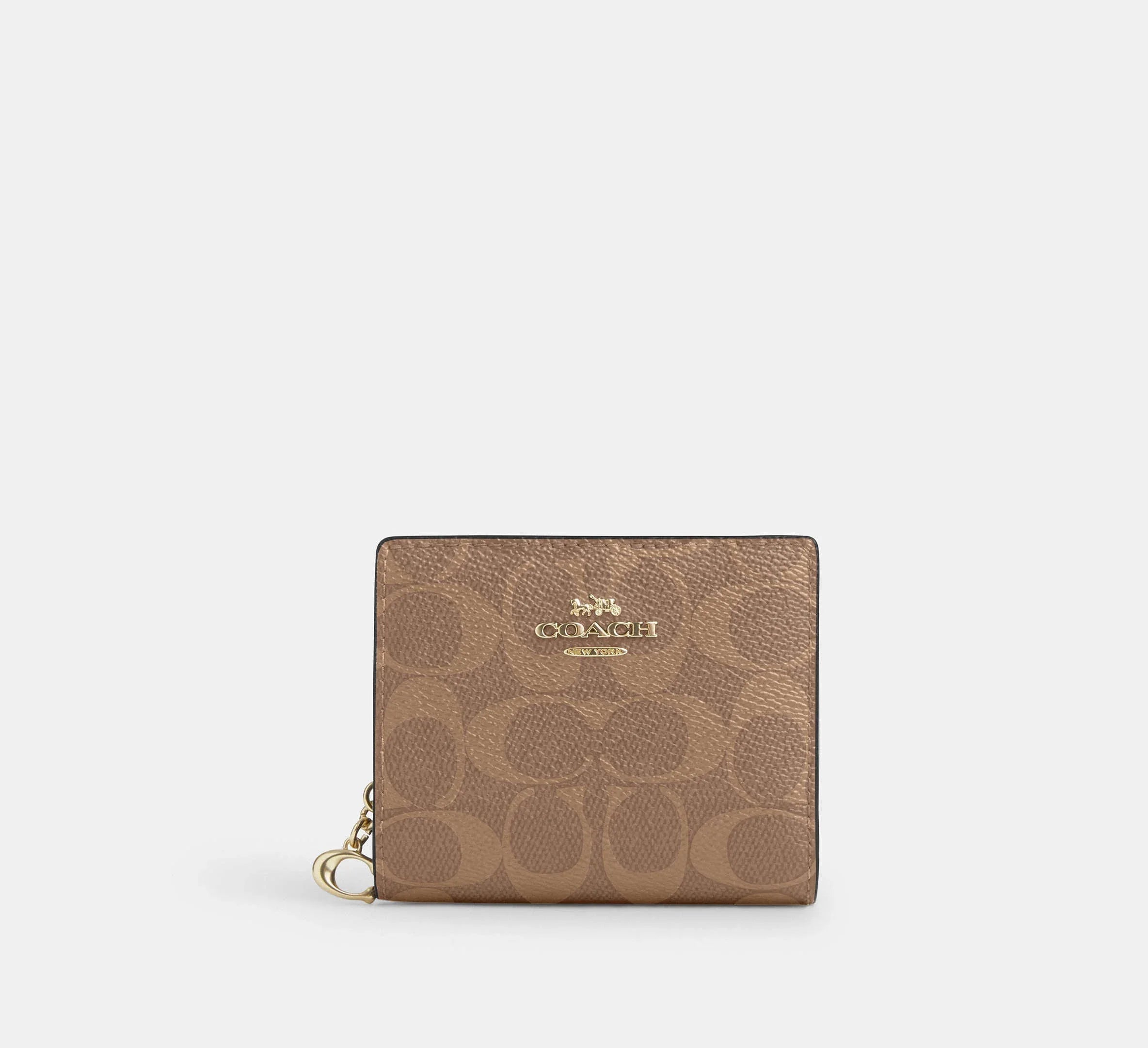 Coach Snap Wallet In Signature - Gold/Tan/Brown - My Suti
