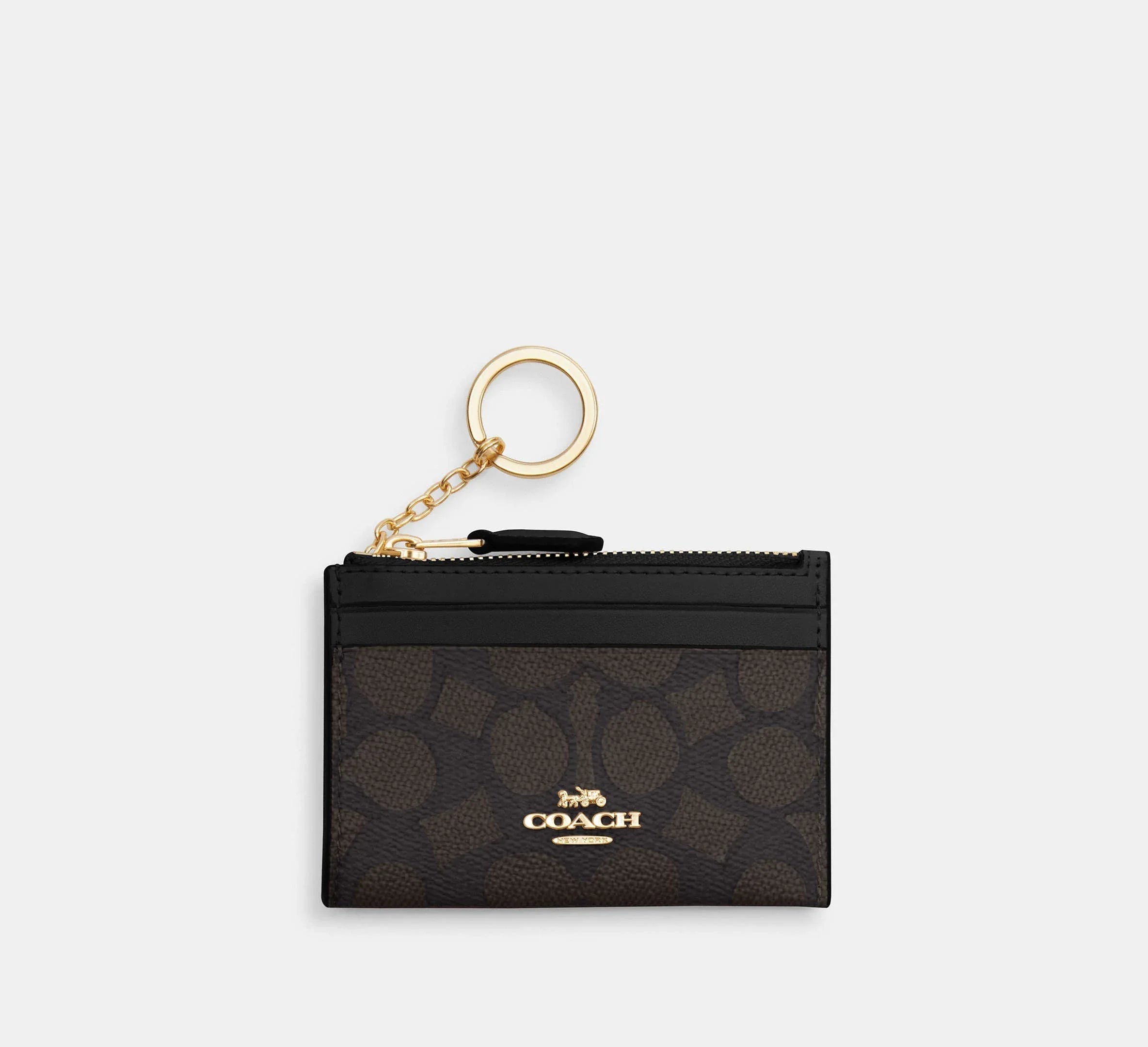 Coach Mini Skinny Id Case In Signature - Gold/Walnut/Black - My Suti