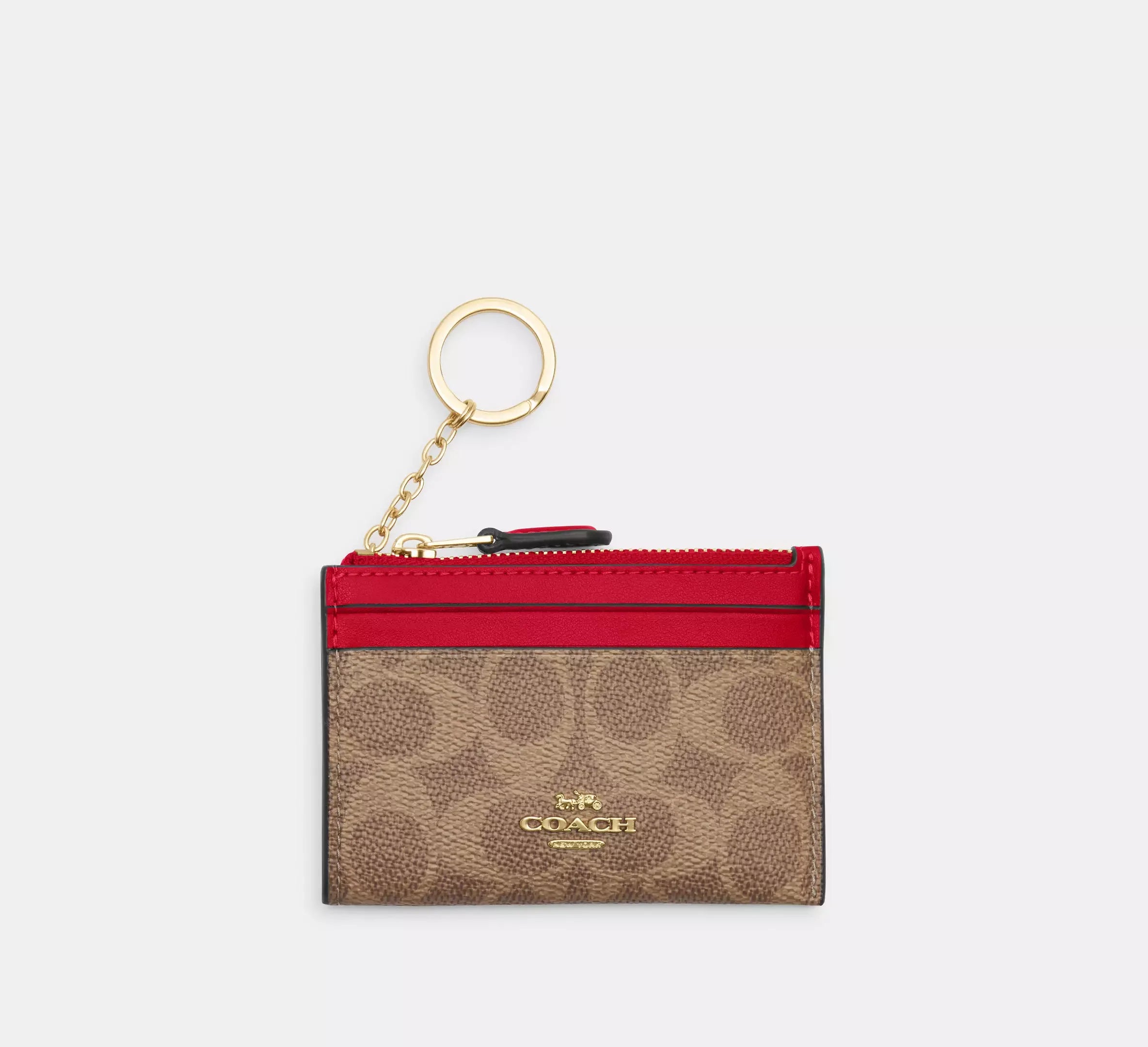 Coach Mini Skinny Id Case In Signature - Gold/Tan/Carnation - My Suti