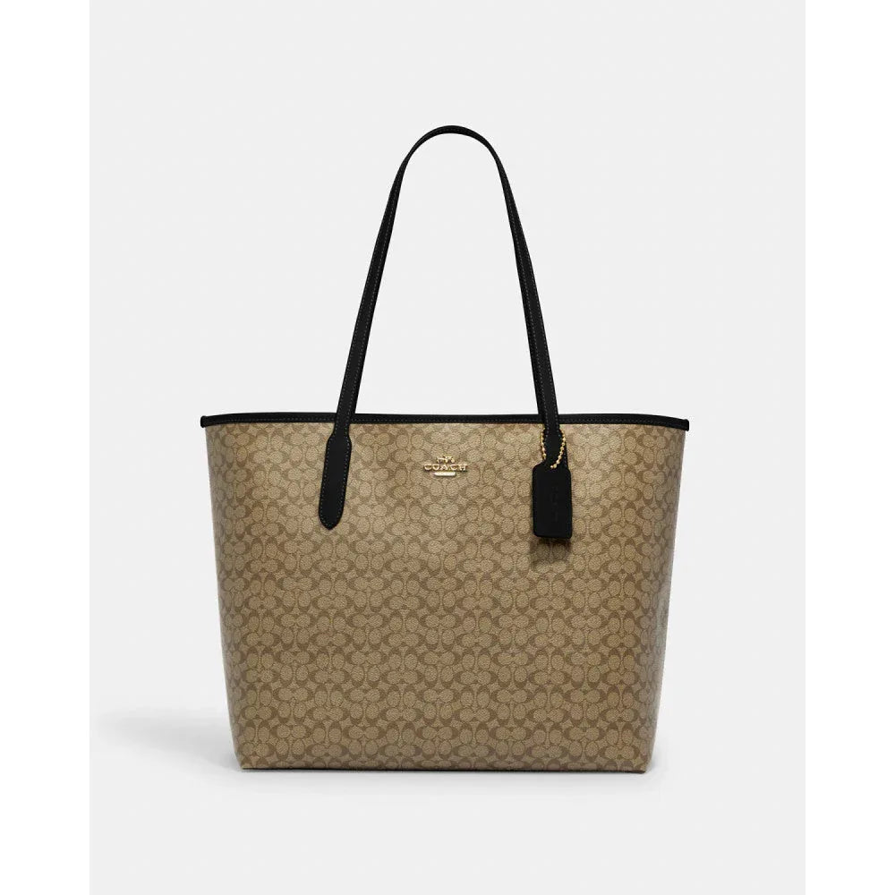 Coach City Tote Bag In Signature Gold/Khaki/Black - My Suti