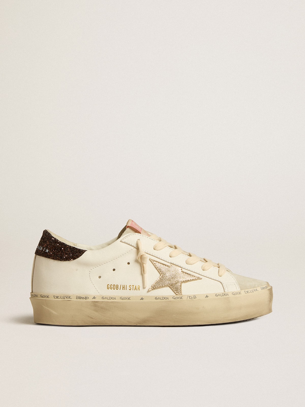Golden Goose Hi Star With Platinum Metallic Leather Star And Glitter Heel Tab - Görsel 1