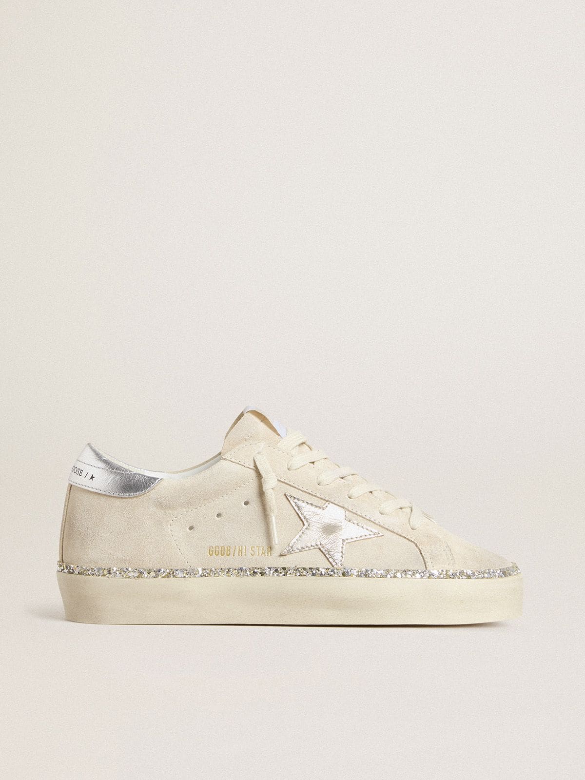 Golden Goose Hi Star In Suede With Silver Metallic Leather Star And Heel Tab - Görsel 1