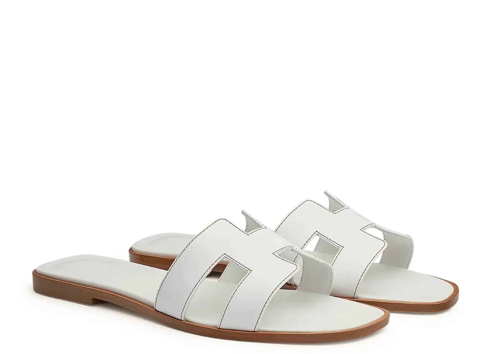 Hermes Oran Sandal Blanc Box Calfskin Leather - My Suti