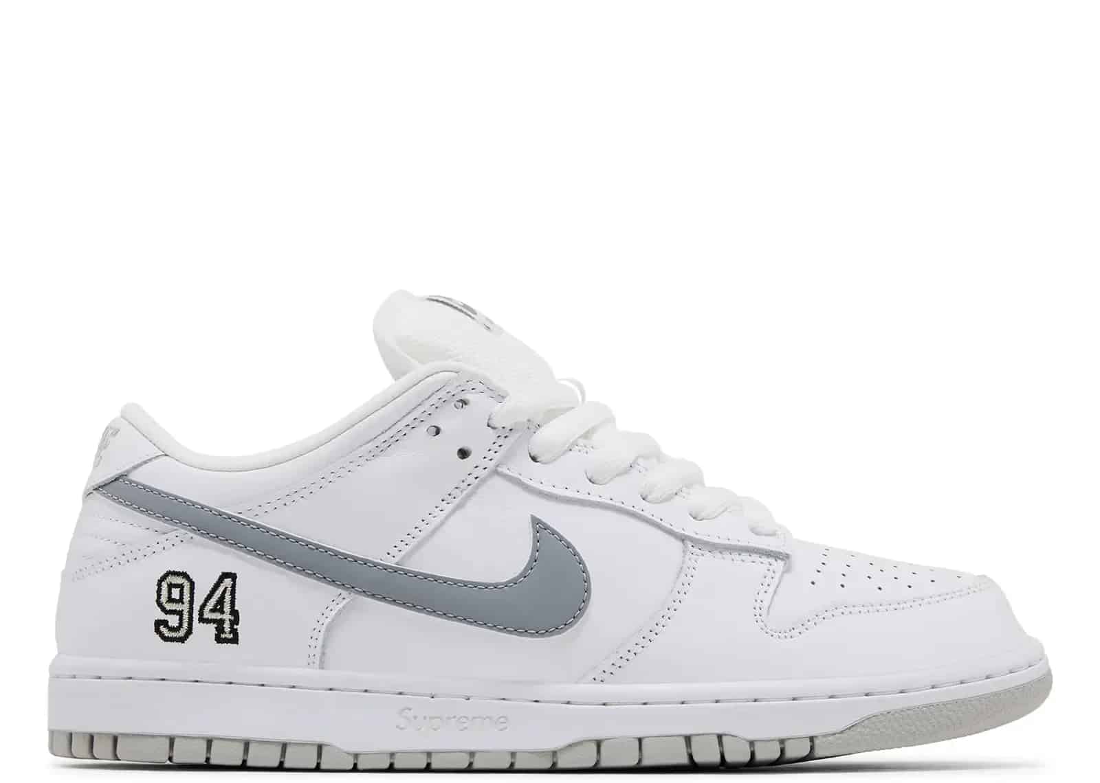 Nike Dunk Low Supreme 94 White Metallic Silver - My Suti Nike Dunk Low Supreme 94 White Metallic Silver - My Suti