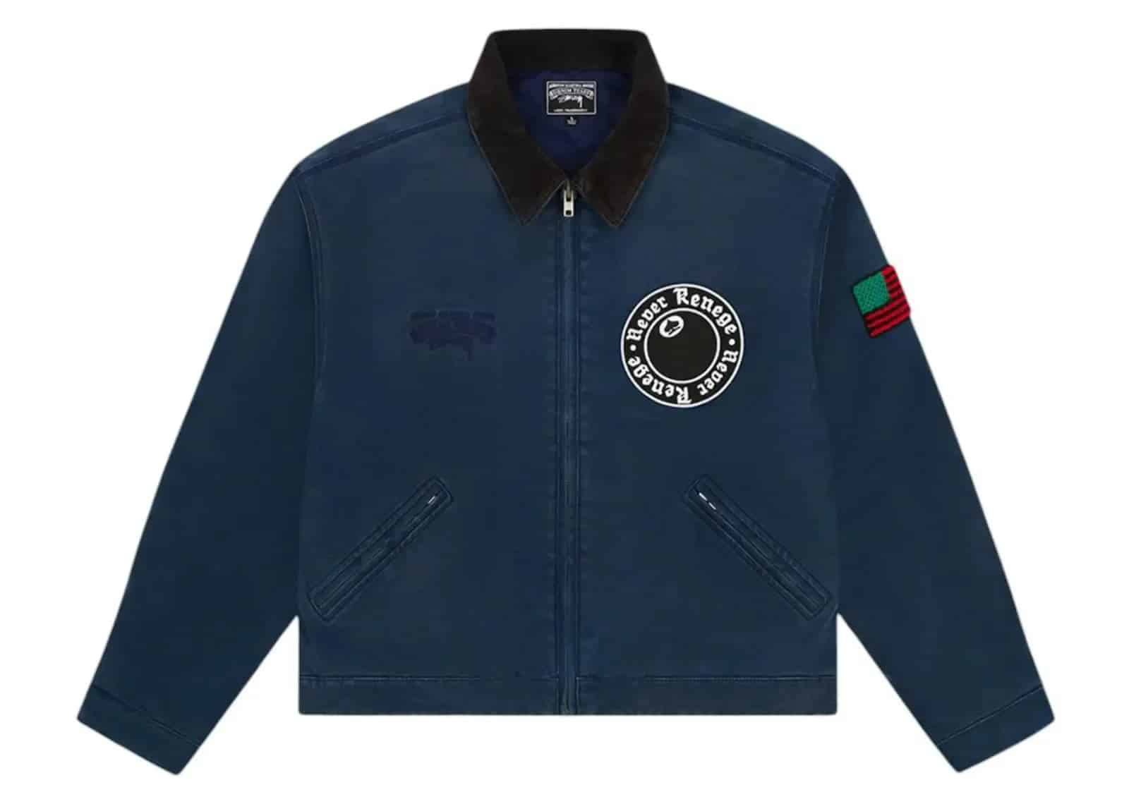 Denim Tears x Stussy Never Renege Canvas Work Jacket Navy Black - My Suti